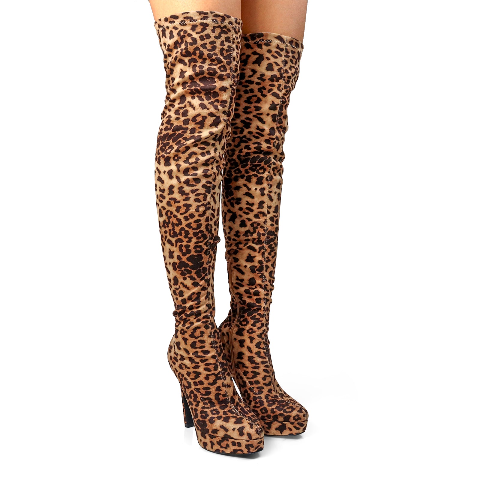 JADORE-1 POINTED TOE STRETCHY OVERKNEE HIGH BOOTS LEOPARD