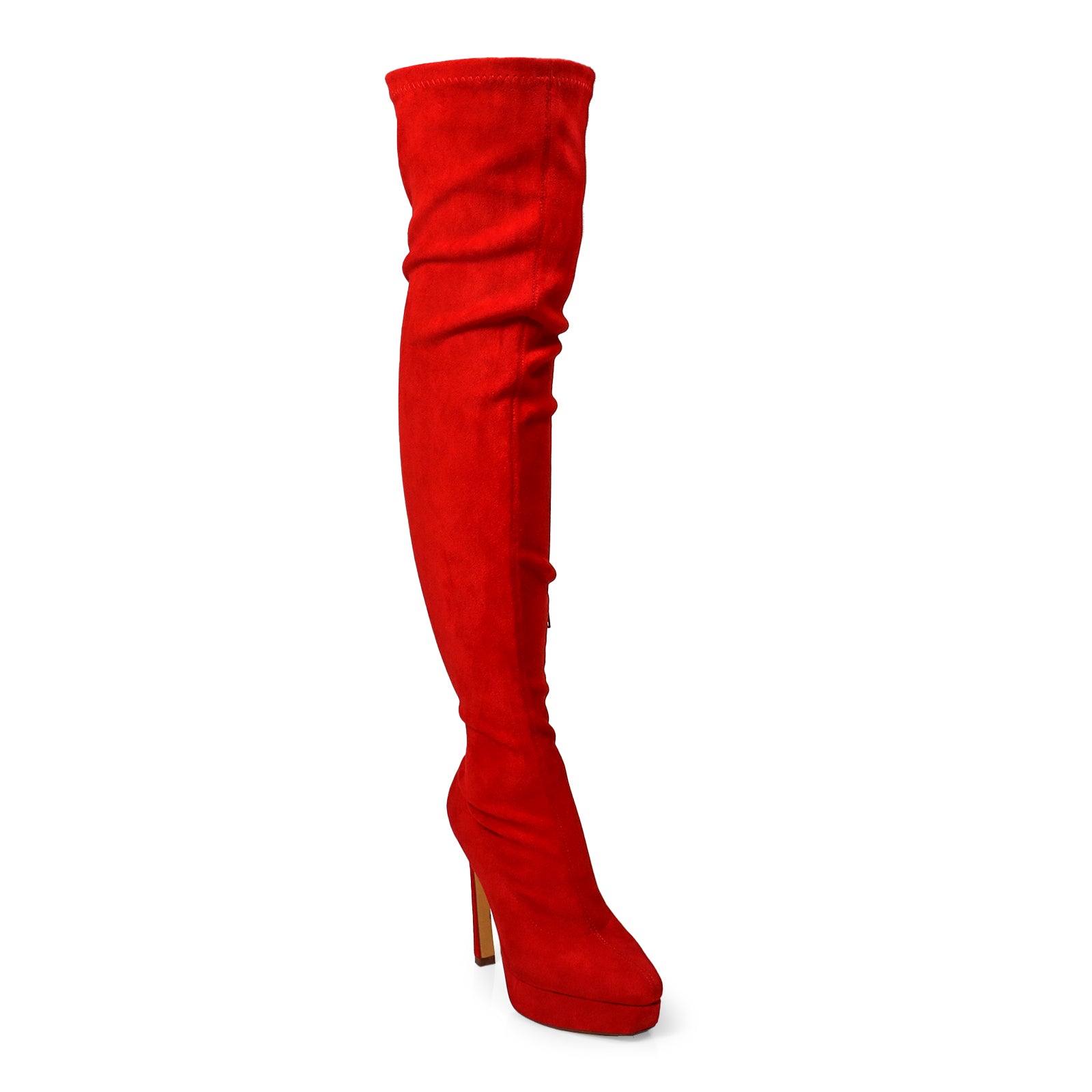 JADORE-1 POINTED TOE STRETCHY OVERKNEE HIGH BOOTS RED SUEDE
