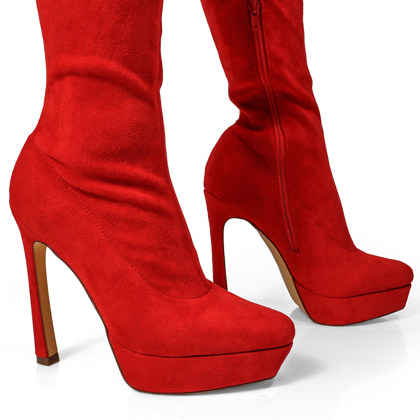 JADORE-1 POINTED TOE STRETCHY OVERKNEE HIGH BOOTS RED SUEDE