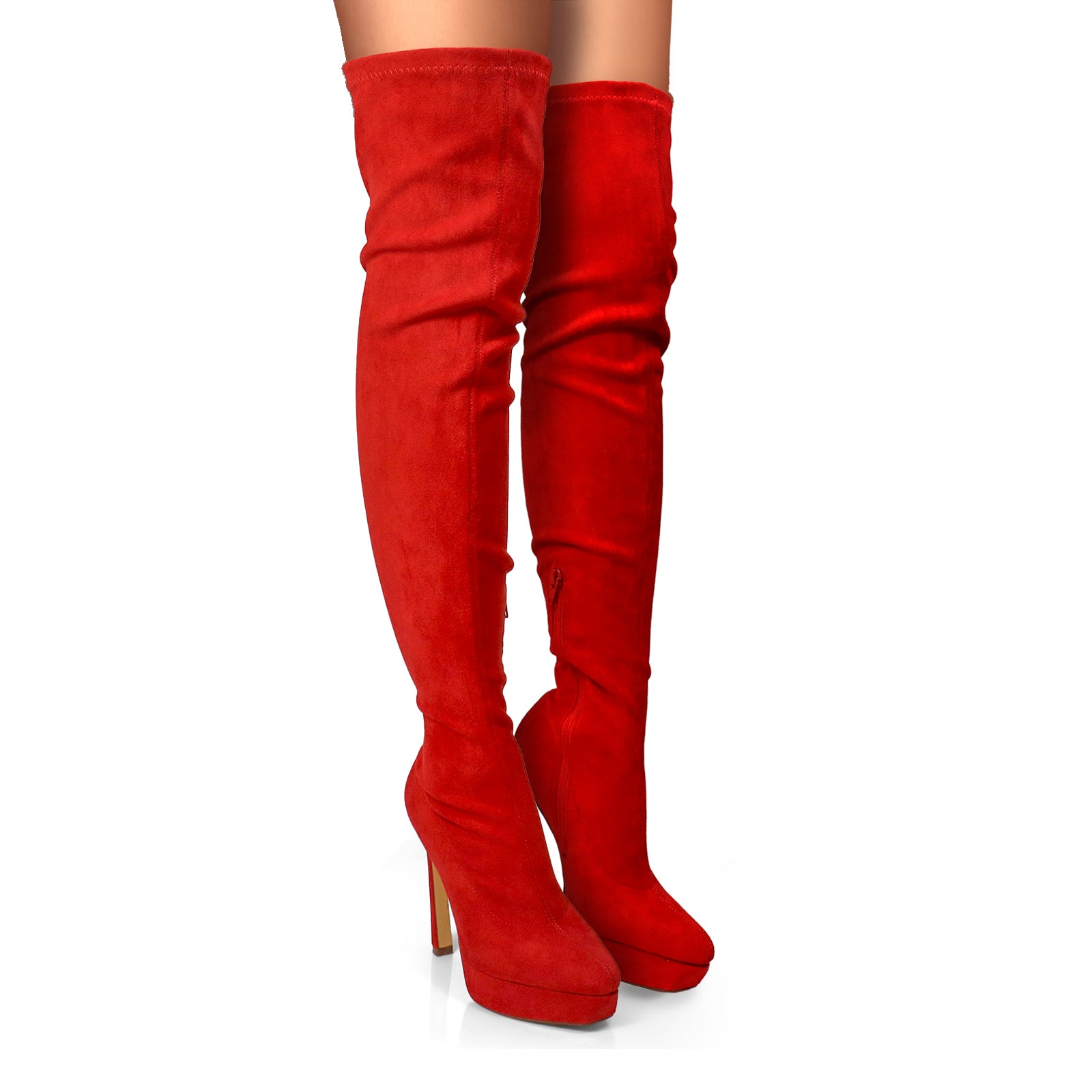 JADORE-1 POINTED TOE STRETCHY OVERKNEE HIGH BOOTS RED SUEDE