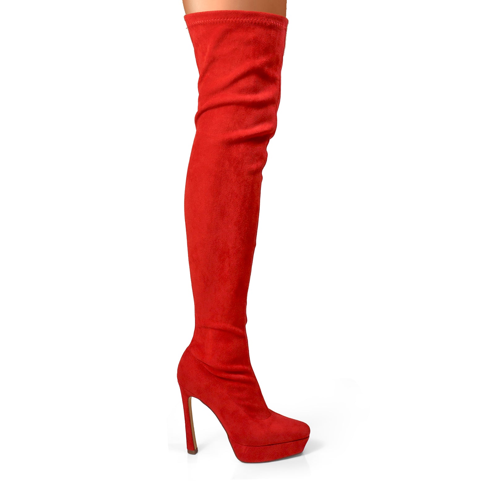 JADORE-1 POINTED TOE STRETCHY OVERKNEE HIGH BOOTS RED SUEDE