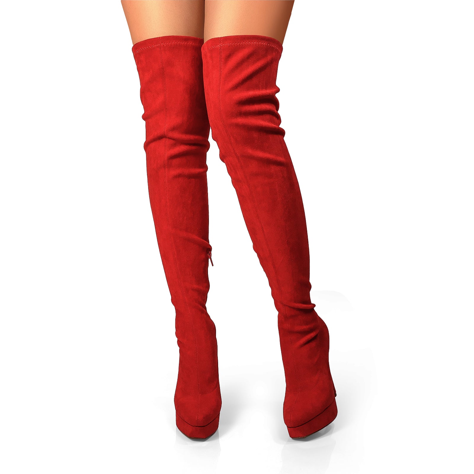 JADORE-1 POINTED TOE STRETCHY OVERKNEE HIGH BOOTS RED SUEDE