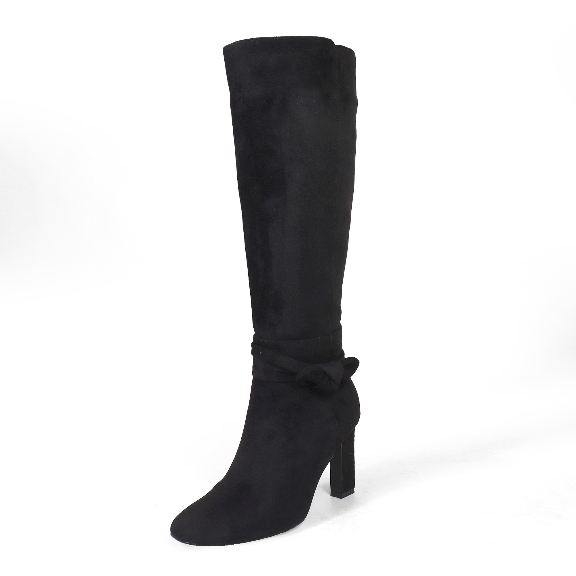 JANETH-1 SUEDE ANCKLE KNOT CHUNKY HEEL BOOTS BLACK