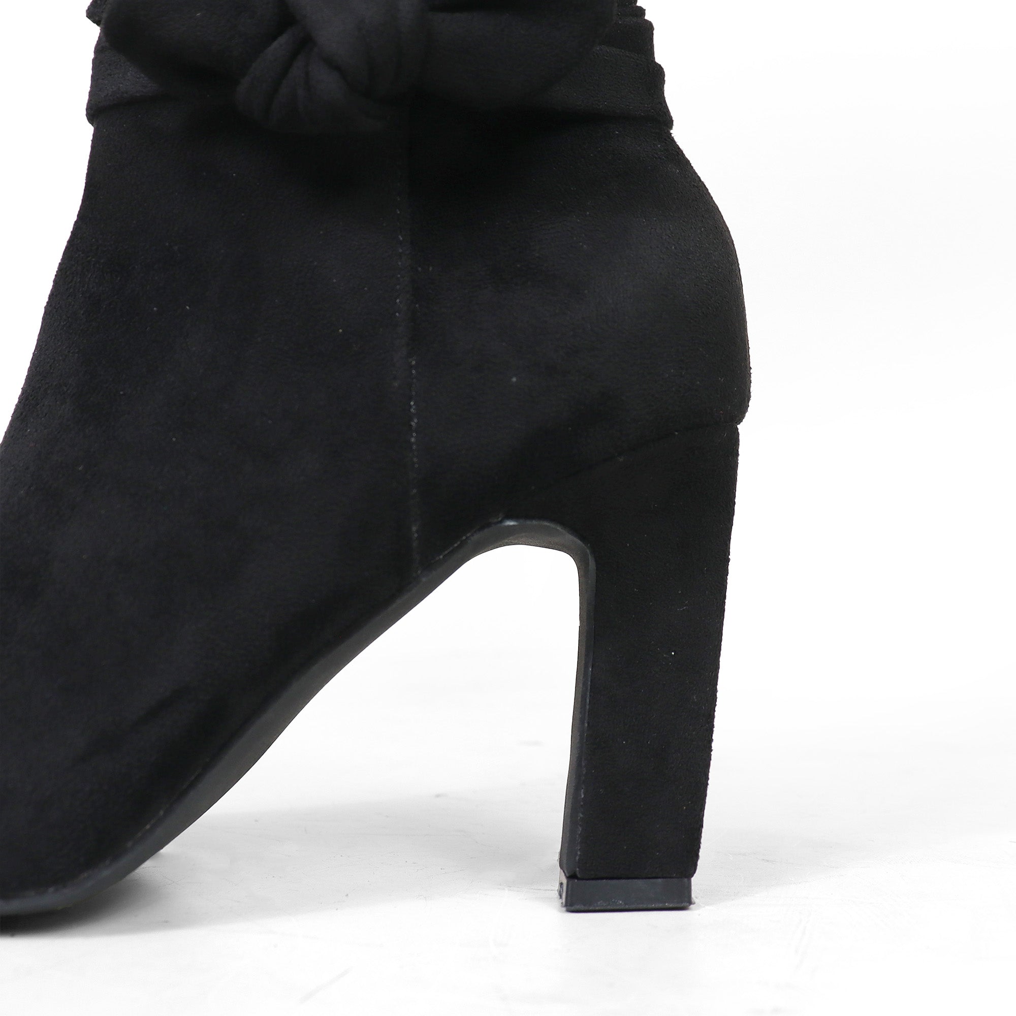 JANETH-1 SUEDE ANCKLE KNOT CHUNKY HEEL BOOTS BLACK