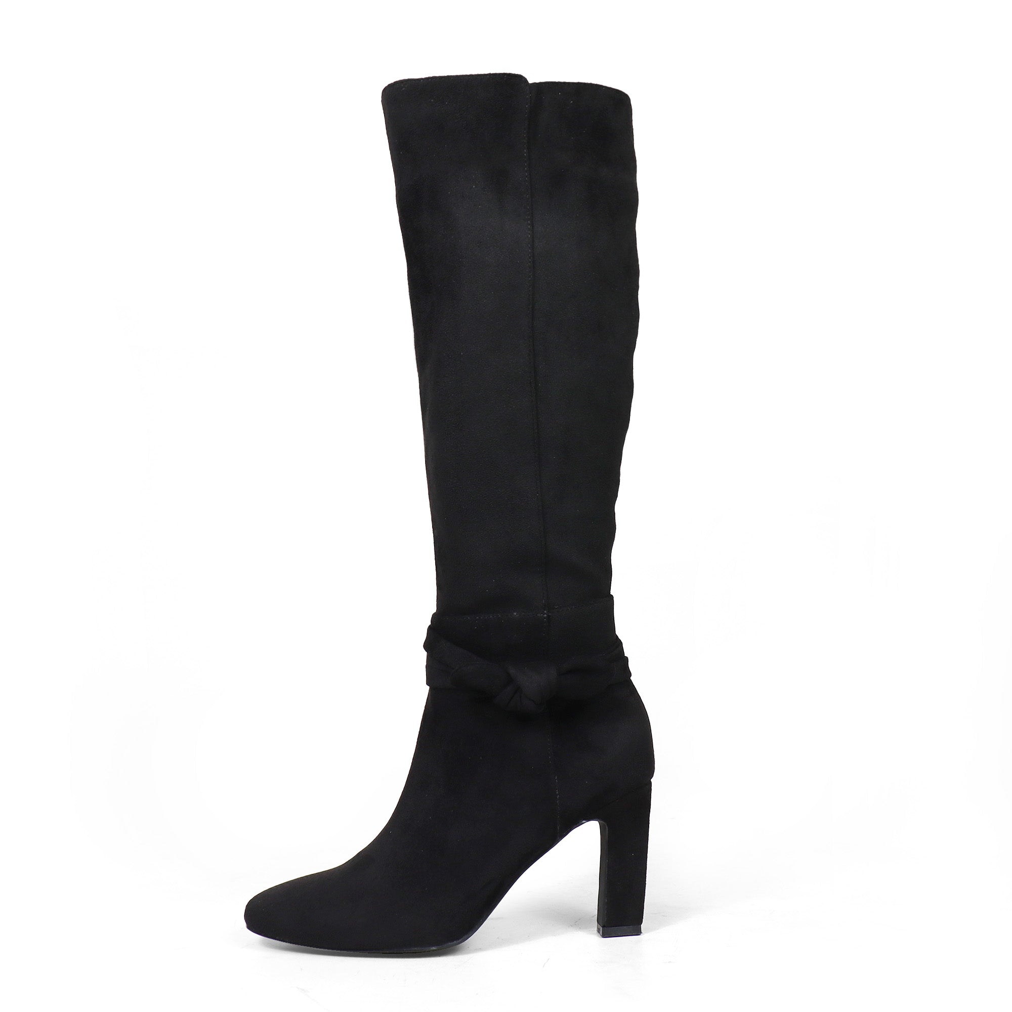 JANETH-1 SUEDE ANCKLE KNOT CHUNKY HEEL BOOTS BLACK