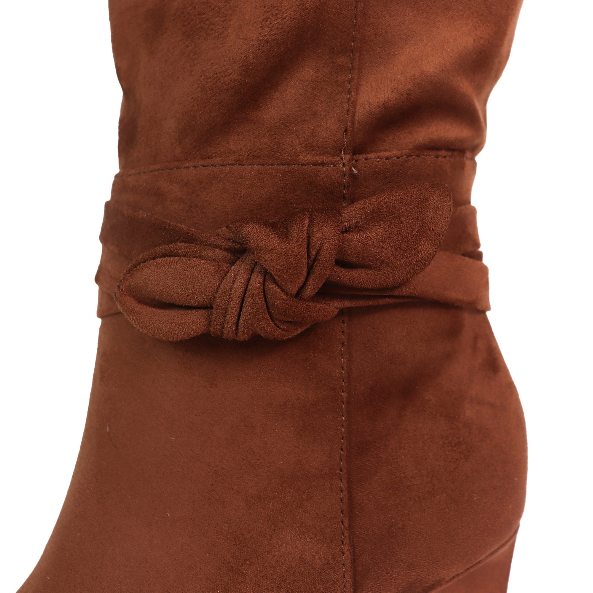 JANETH-1 SUEDE ANCKLE KNOT CHUNKY HEEL BOOTS COGNAC