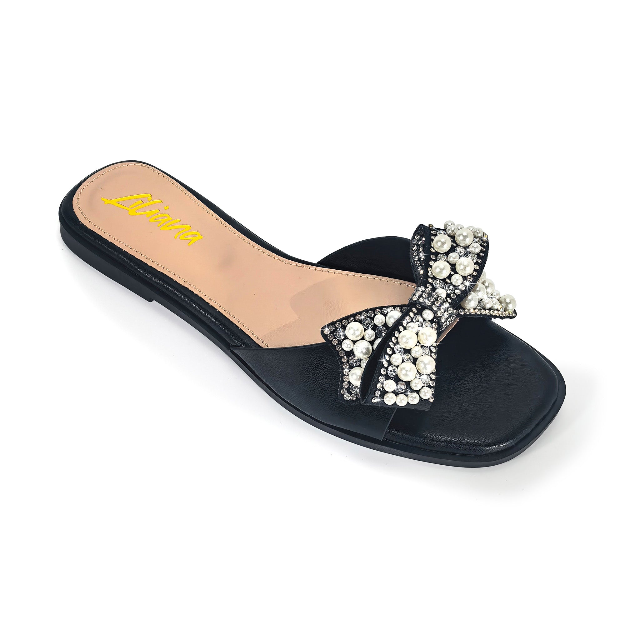 JAVADI-1 PEARL RHINSTONE SANDAL BLACK