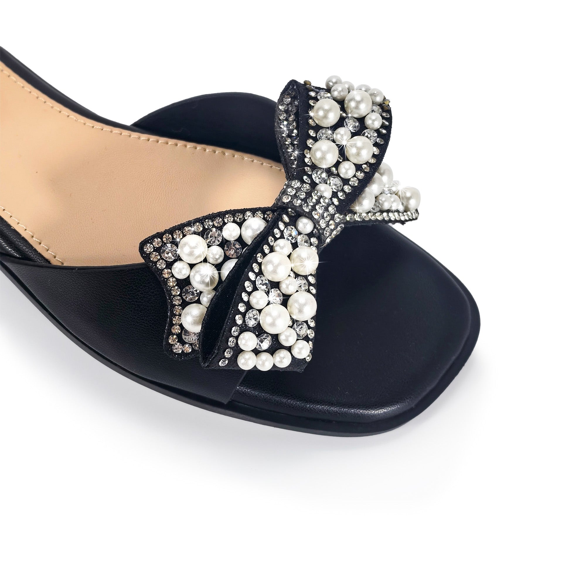 JAVADI-1 PEARL RHINSTONE SANDAL BLACK