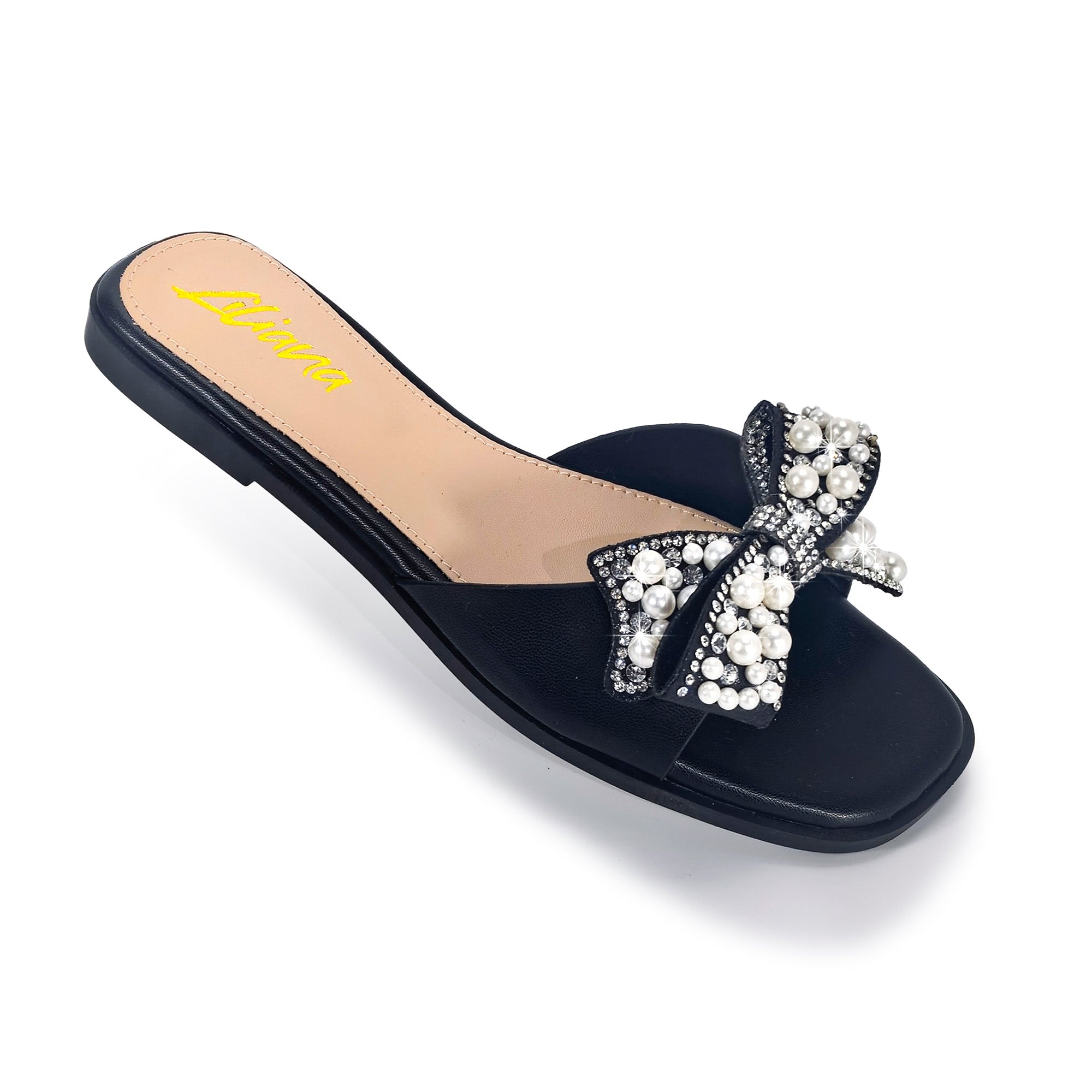JAVADI-1 PEARL RHINSTONE SANDAL BLACK
