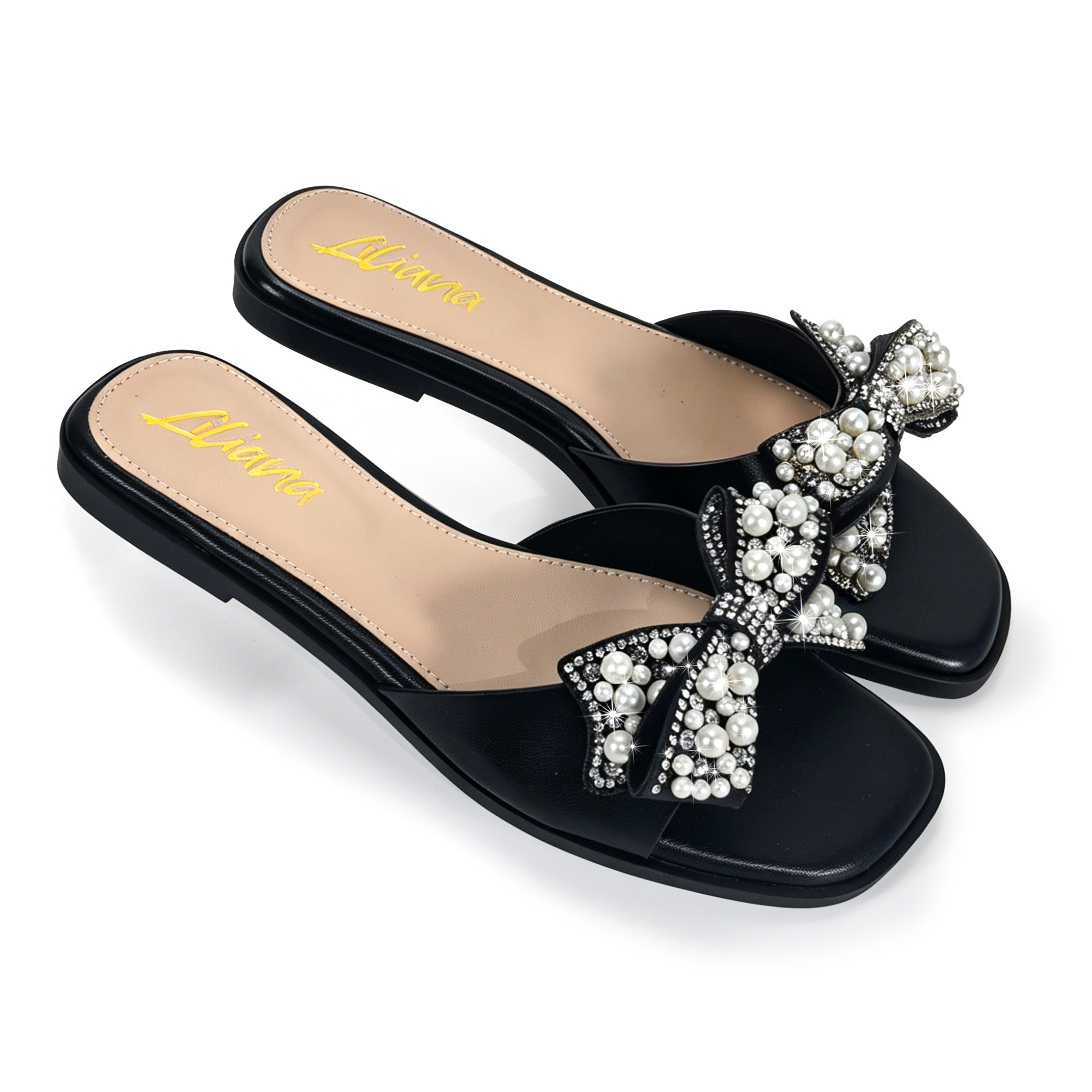 JAVADI-1 PEARL RHINSTONE SANDAL BLACK