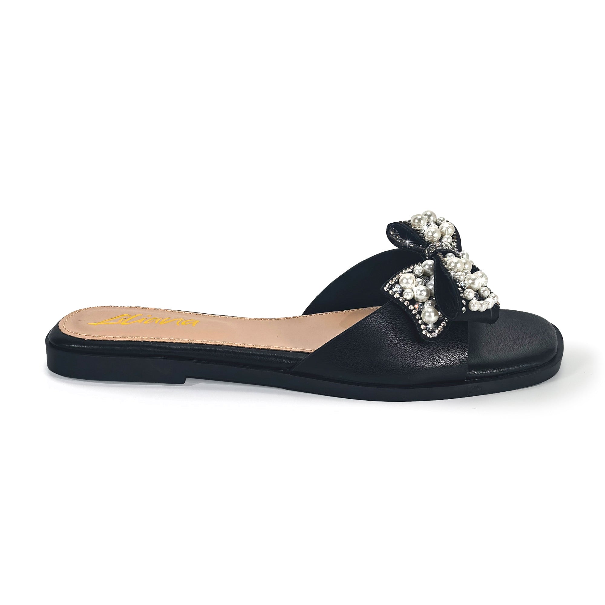 JAVADI-1 PEARL RHINSTONE SANDAL BLACK