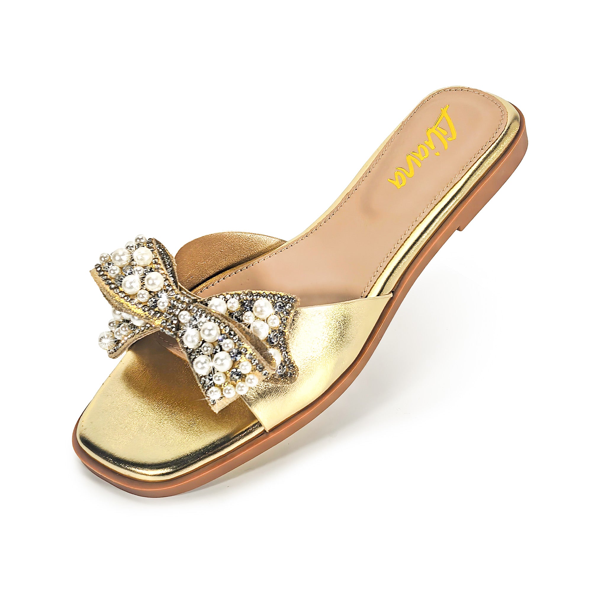 JAVADI-1 PEARL RHINSTONE SANDAL GOLD