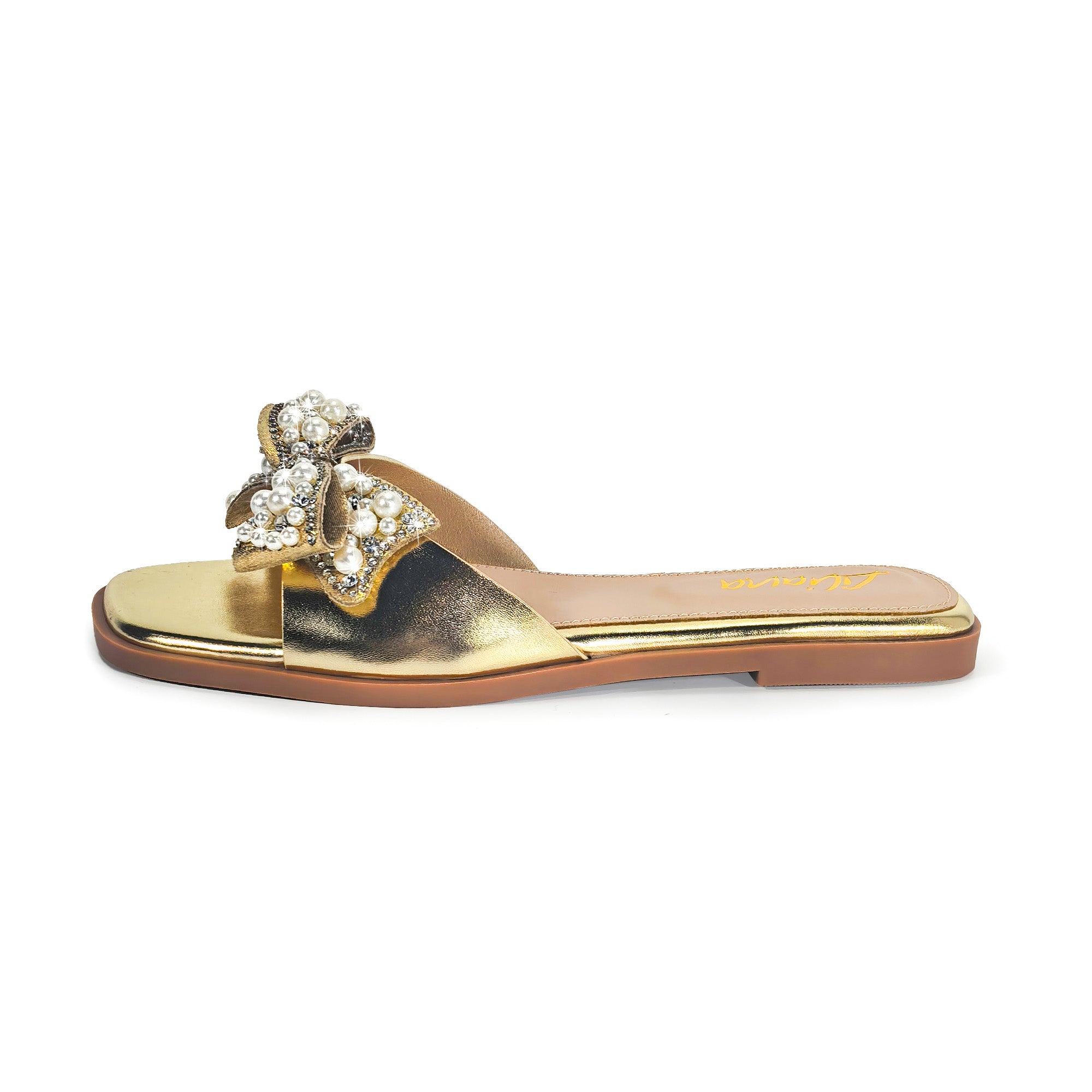 JAVADI-1 PEARL RHINSTONE SANDAL GOLD