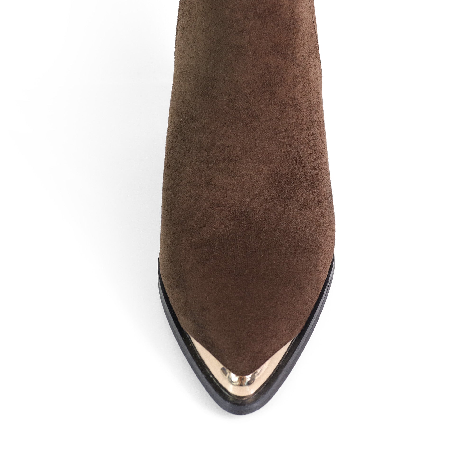 JAVIER-1 METAL TOE CAP BOOTI W/ STACK HEEL CHOCOLATE SUEDE