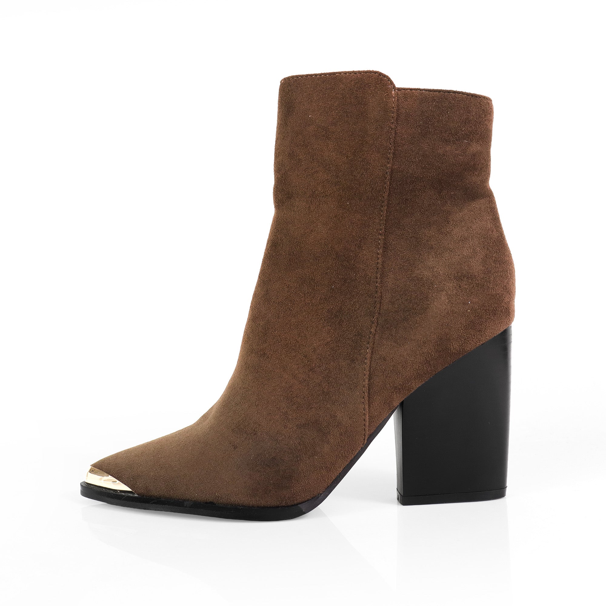 JAVIER-1 METAL TOE CAP BOOTI W/ STACK HEEL CHOCOLATE SUEDE