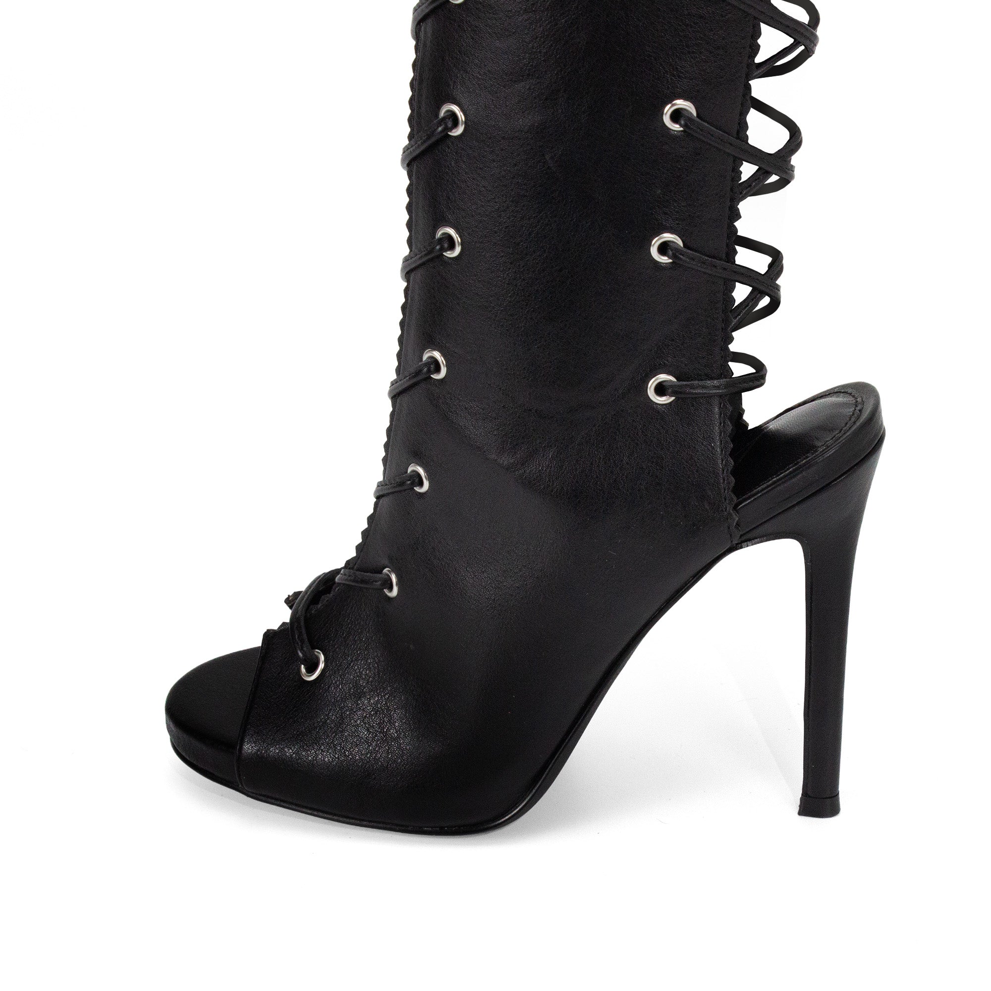 JAVIERA-1 PEEL TOE LACE UP W/ HEEL BLACK PU