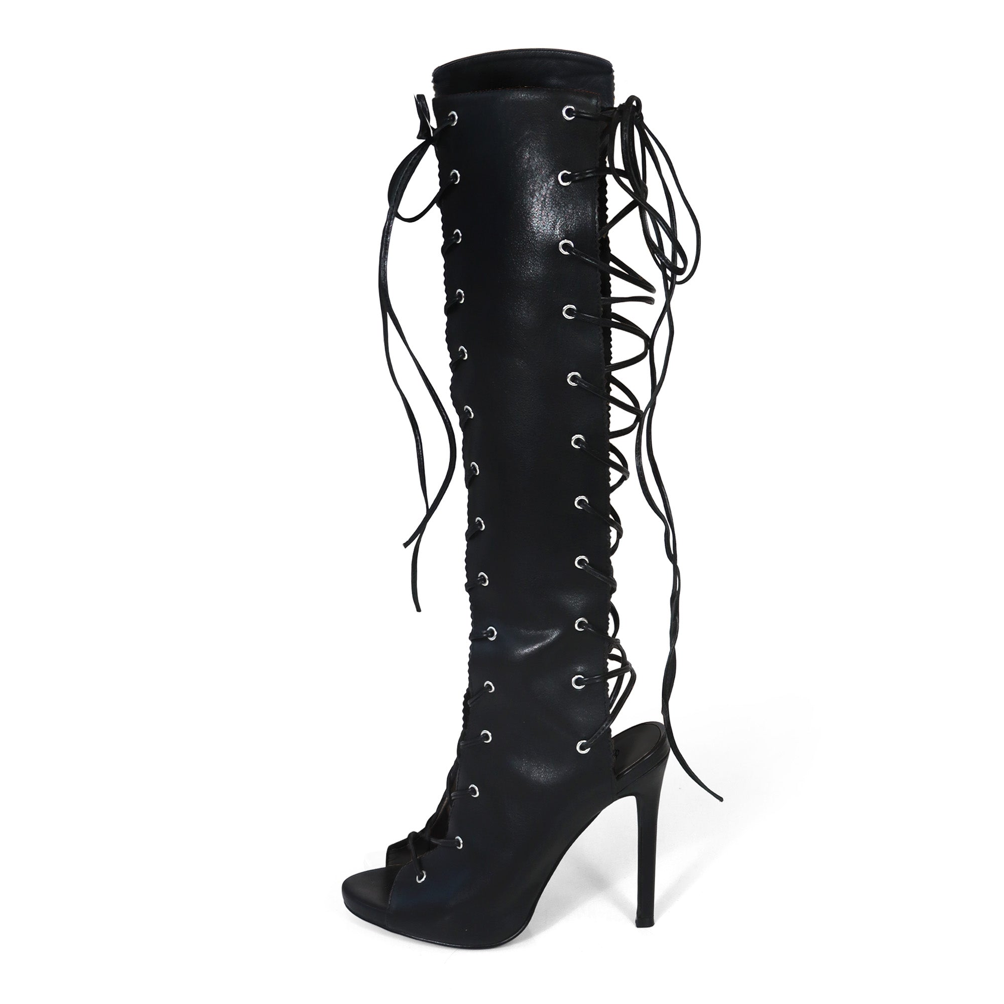 JAVIERA-1 PEEL TOE LACE UP W/ HEEL BLACK PU