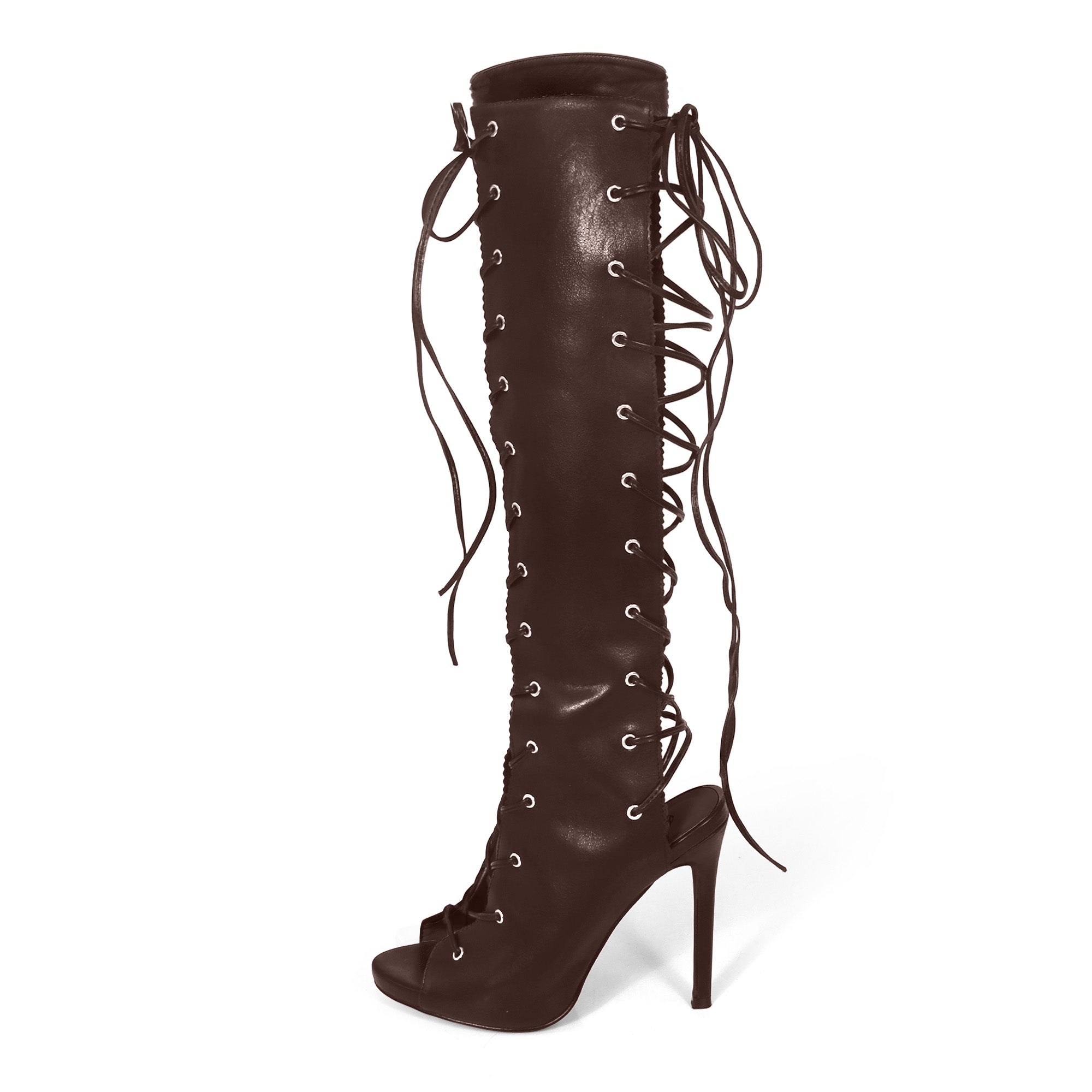 JAVIERA-1 PEEL TOE LACE UP W/ HEEL BROWN PU