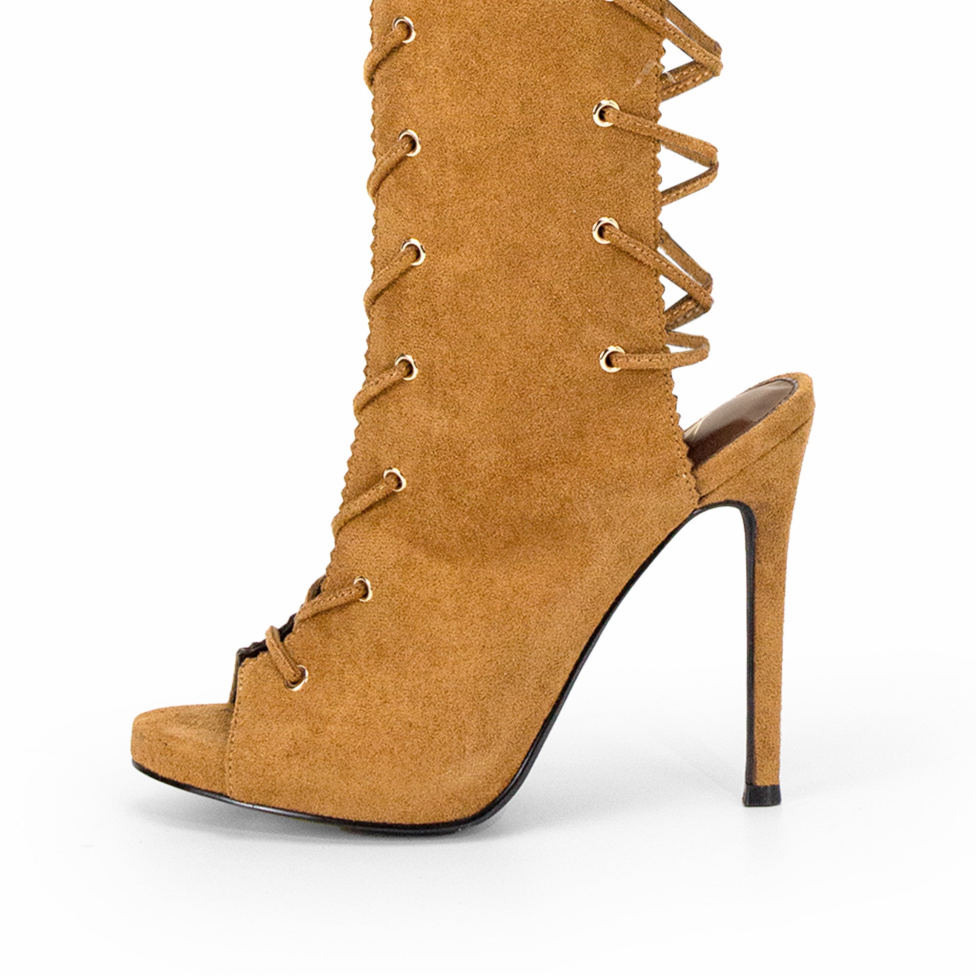 JAVIERA-1 PEEL TOE LACE UP W/ HEEL CAMEL