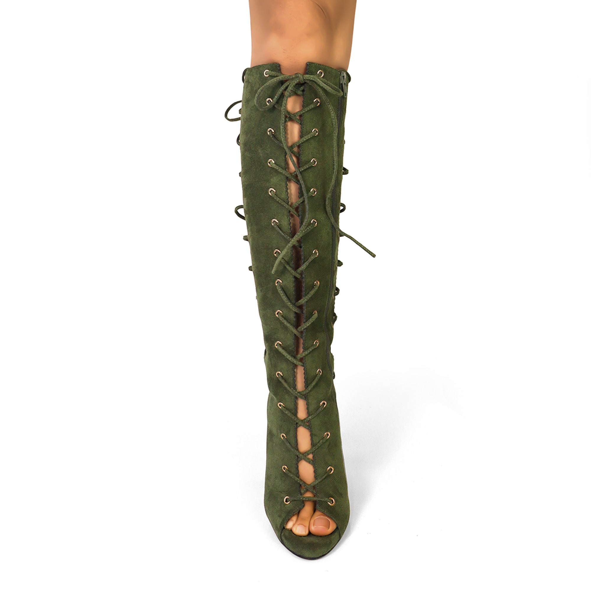 JAVIERA-1 PEEL TOE LACE UP W/ HEEL OLIVE