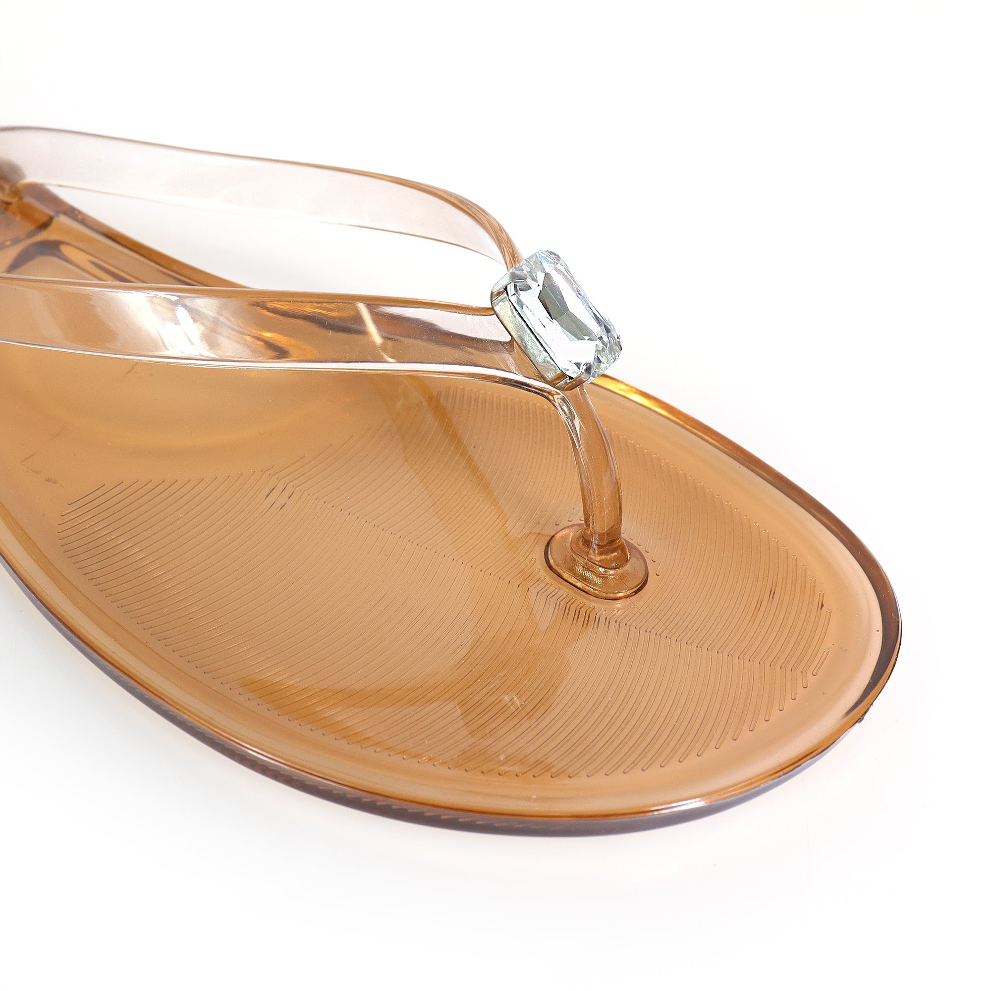 JELLI-113 THONG JELLY WITH RHINESTONE CLEAR/MOCHA