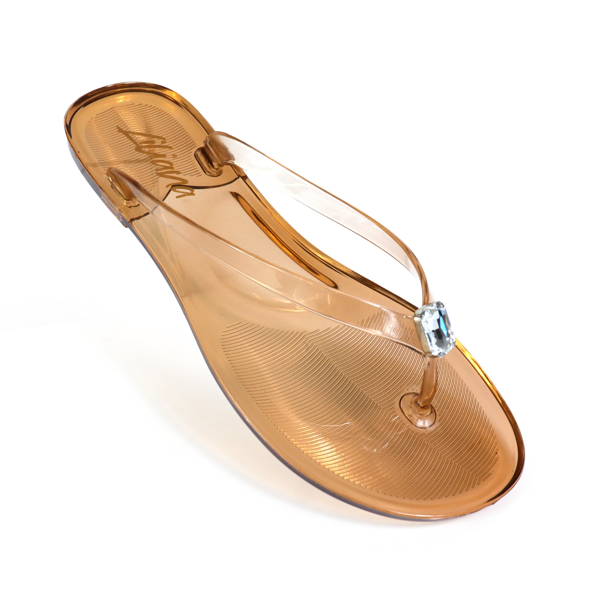 JELLI-113 THONG JELLY WITH RHINESTONE CLEAR/MOCHA
