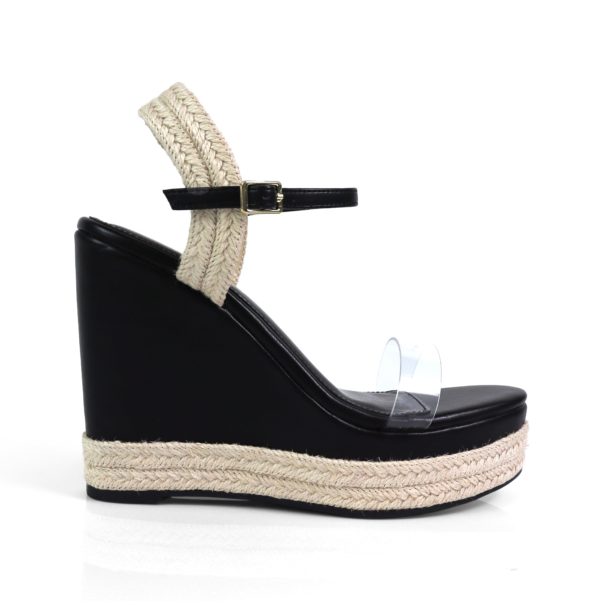 JENNIE-13 ANKLE STRAP ESPADRILLE WEDGE BLACK