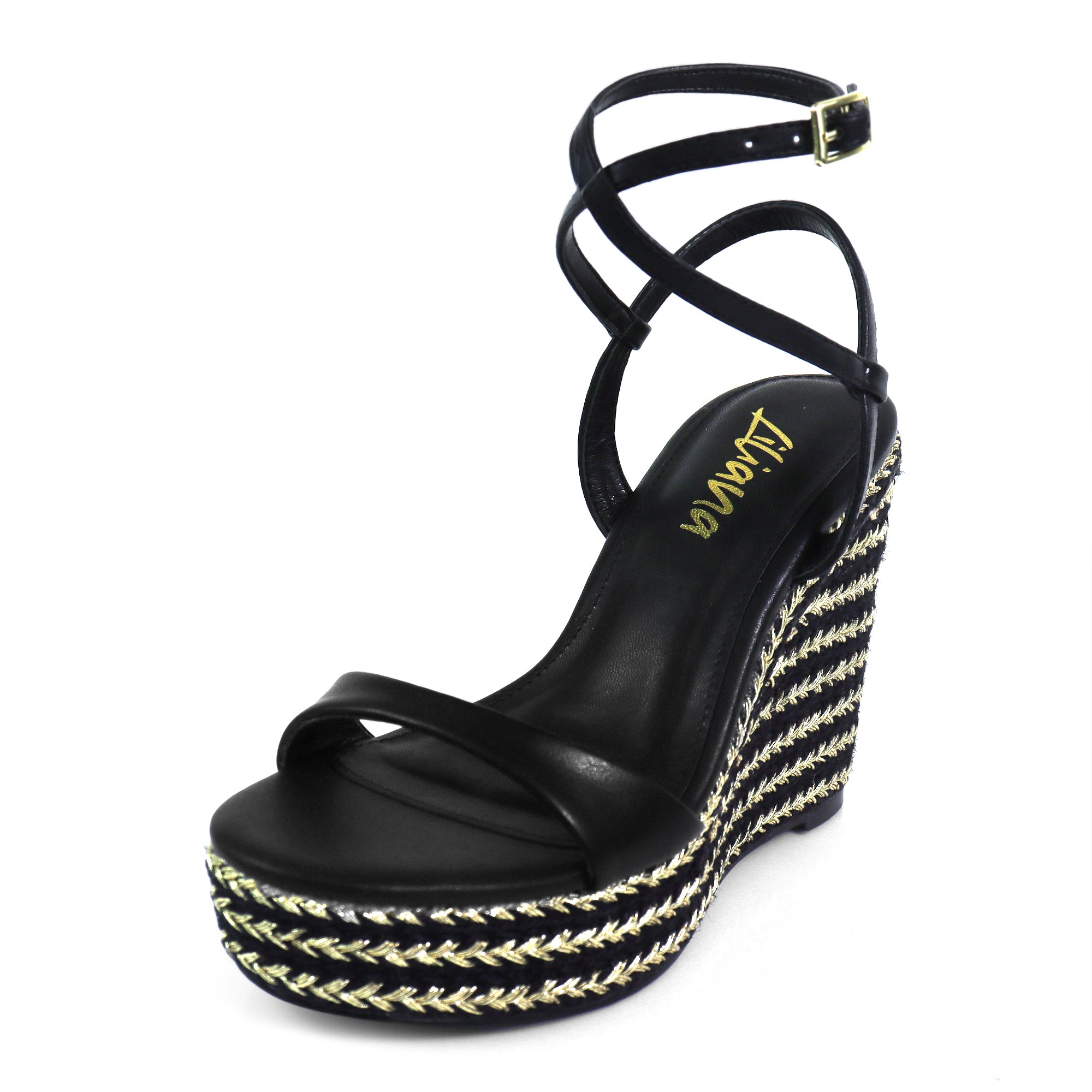 JENNIE-2 ANKLE STRAP ESPADRILLE WEDGE BLACK