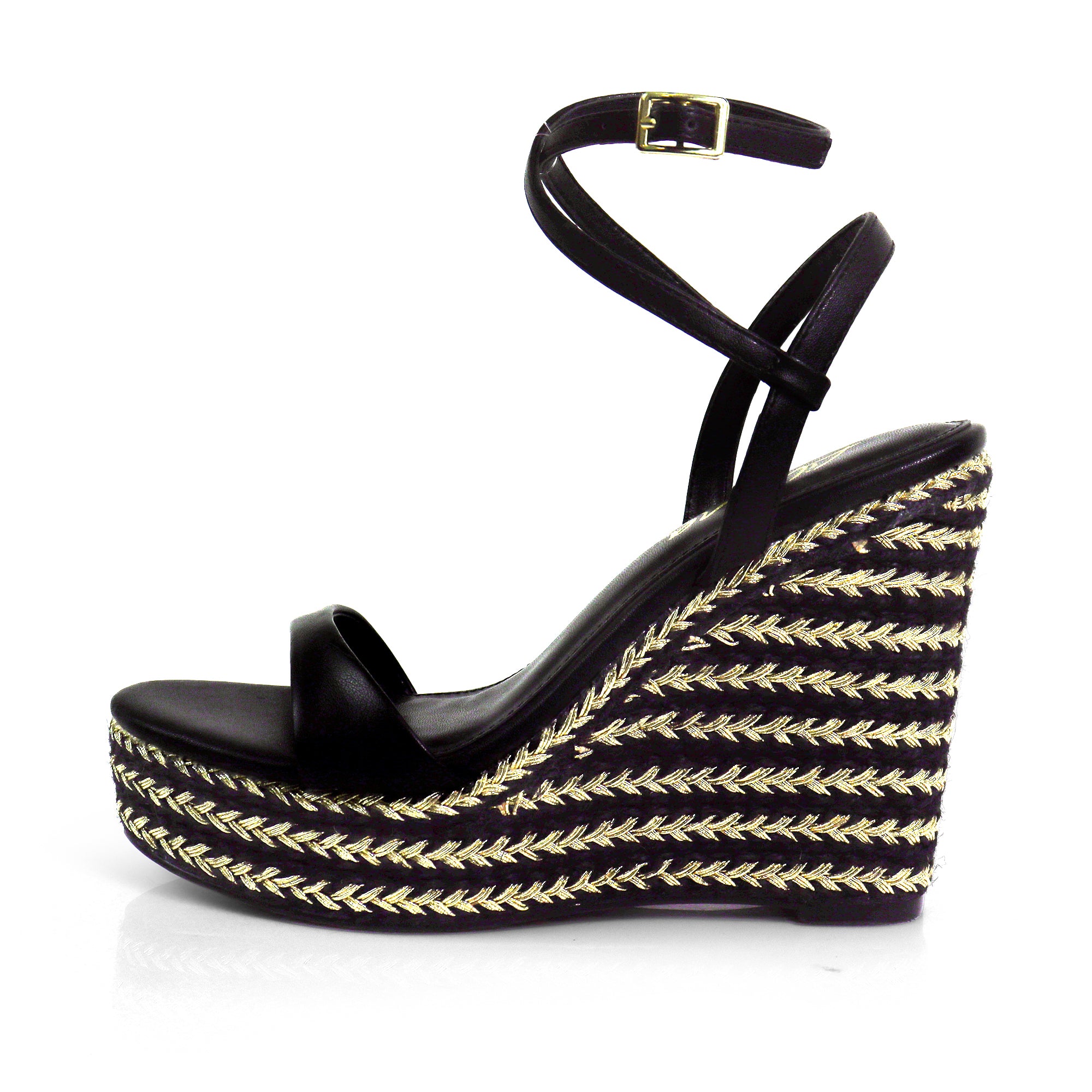 JENNIE-2 ANKLE STRAP ESPADRILLE WEDGE BLACK