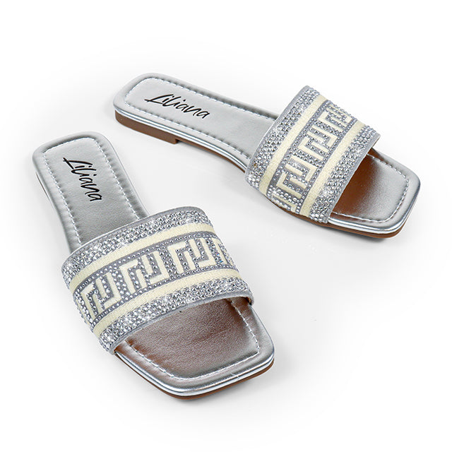 JIMENA-1 EMBROIDERY LILIANA LOGO SHOES SILVER