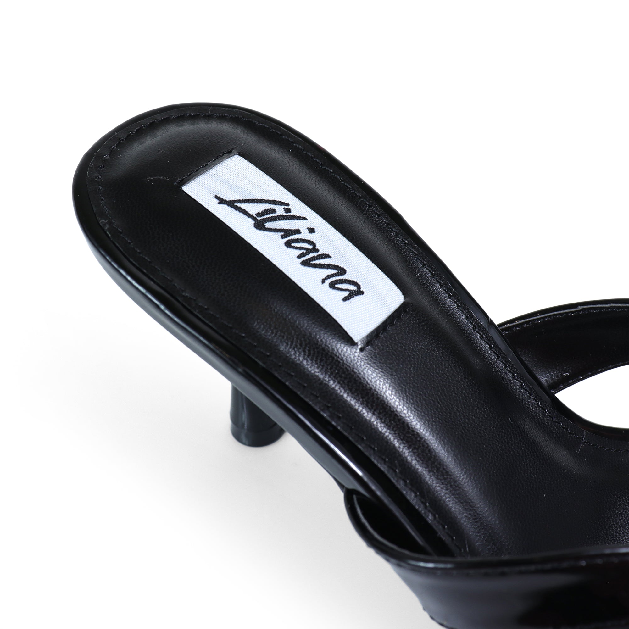JIN-1 PATENT THONG KITTEN HEEL BLACK