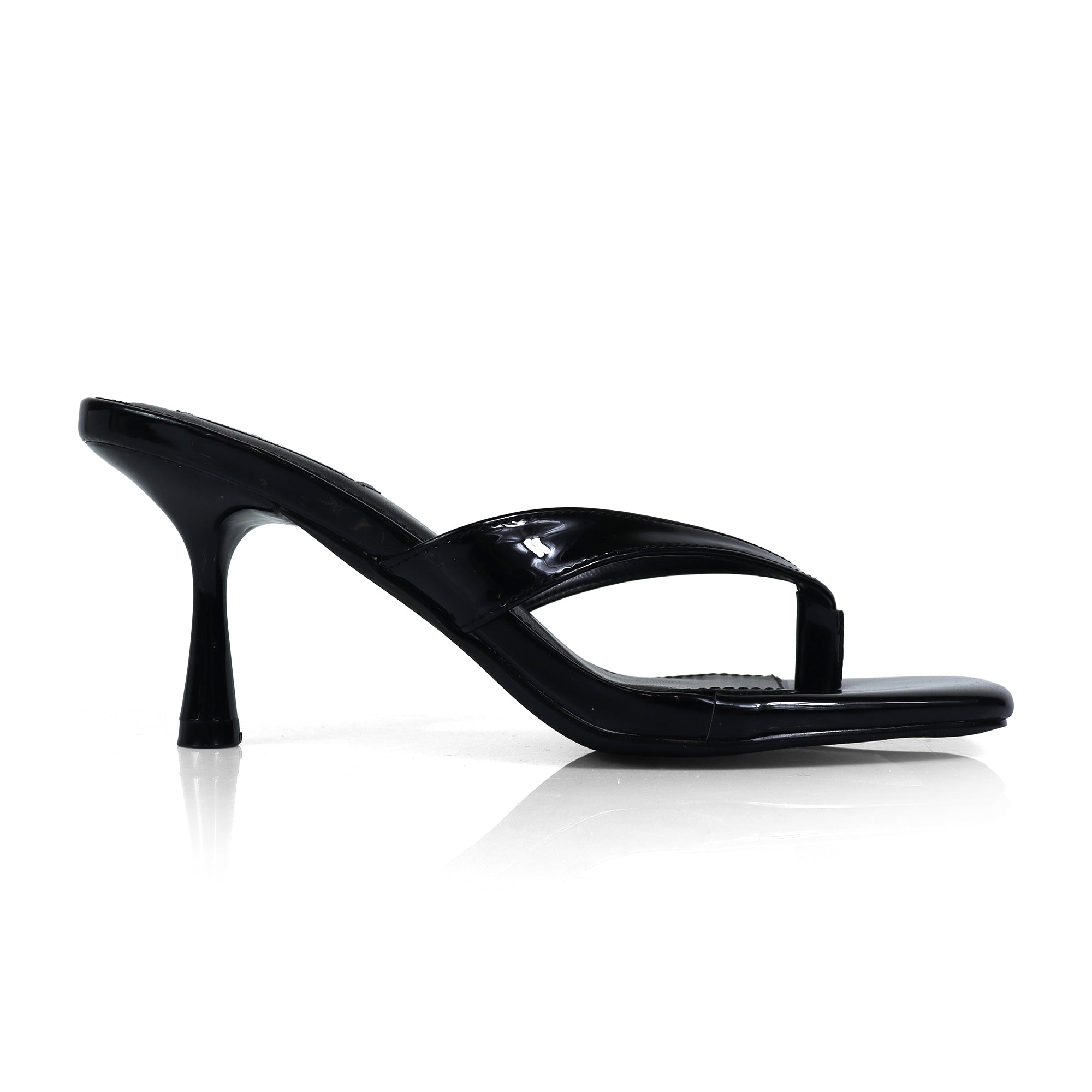 JIN-1 PATENT THONG KITTEN HEEL BLACK