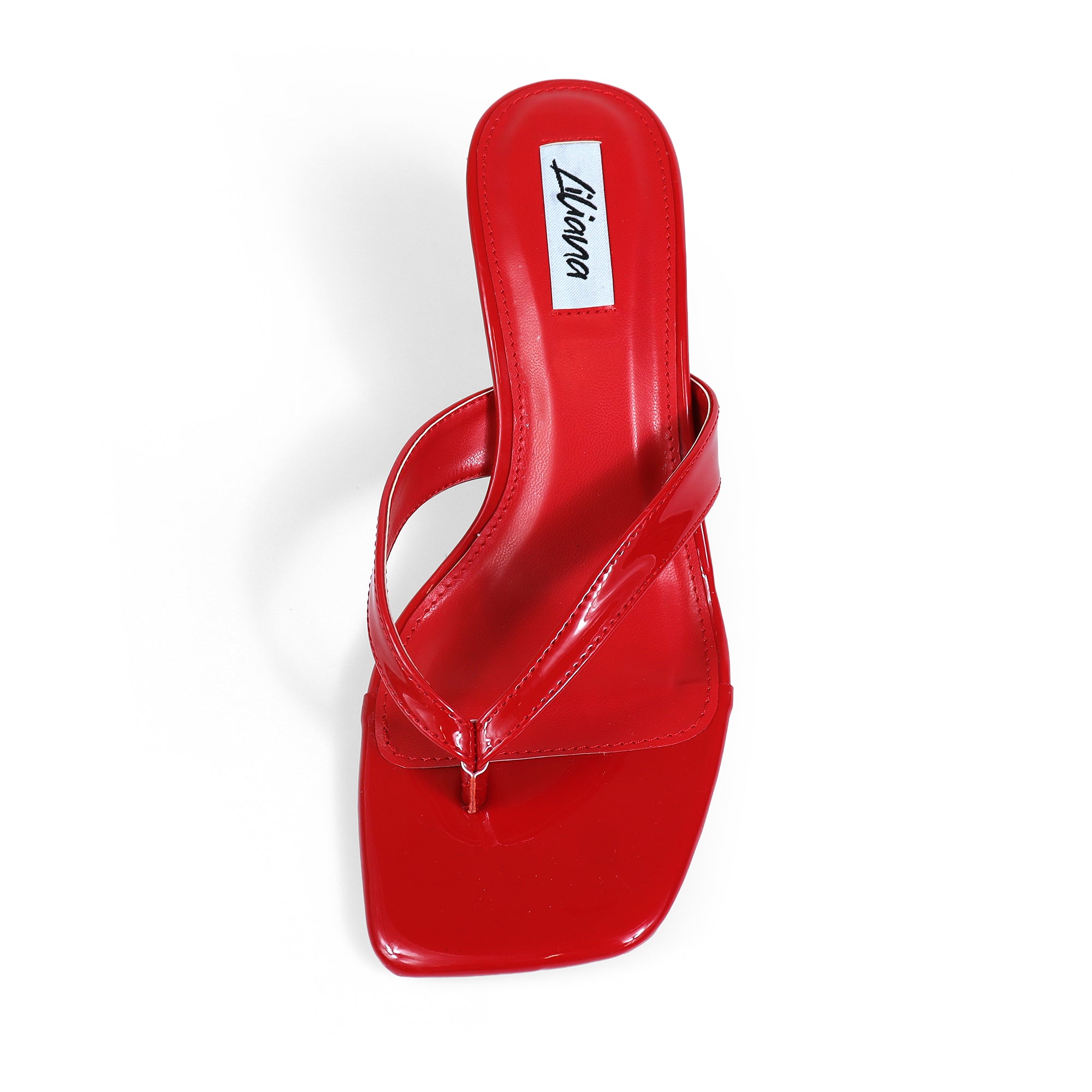 JIN-1 PATENT THONG KITTEN HEEL RED