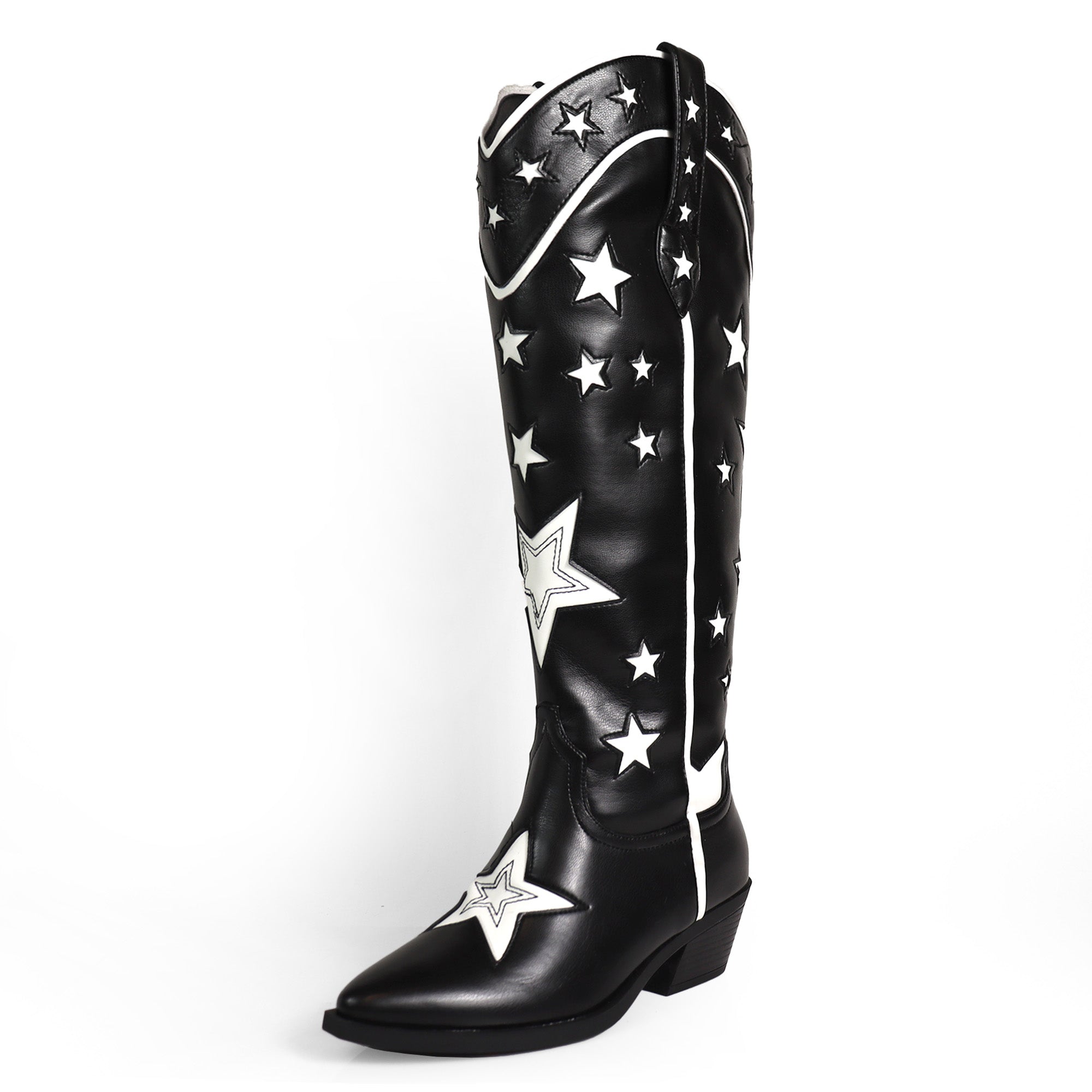 JINKO-1  COWBOY MID CALF WESTERN STAR EMBROIDERED BLACK