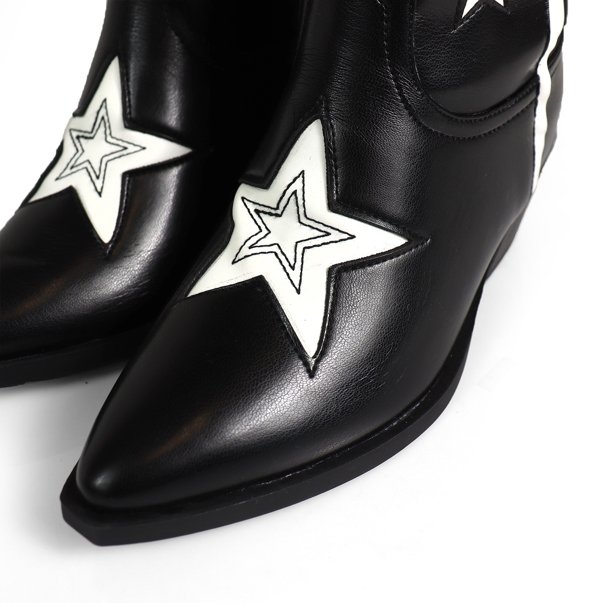 JINKO-1  COWBOY MID CALF WESTERN STAR EMBROIDERED BLACK