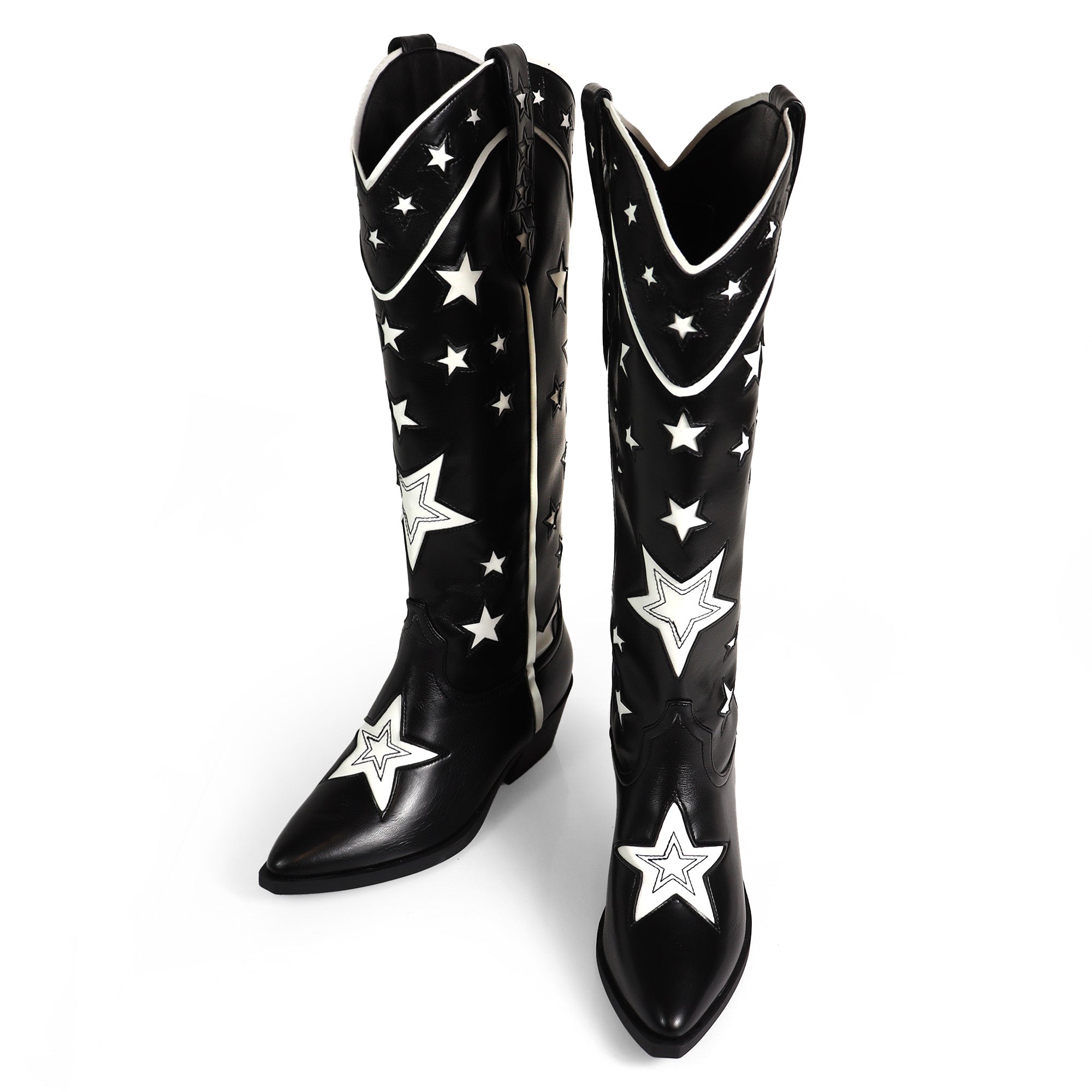 JINKO-1  COWBOY MID CALF WESTERN STAR EMBROIDERED BLACK