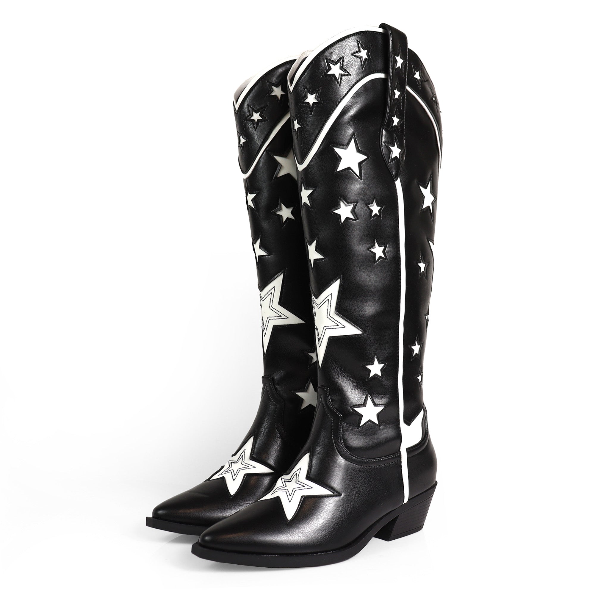 JINKO-1  COWBOY MID CALF WESTERN STAR EMBROIDERED BLACK