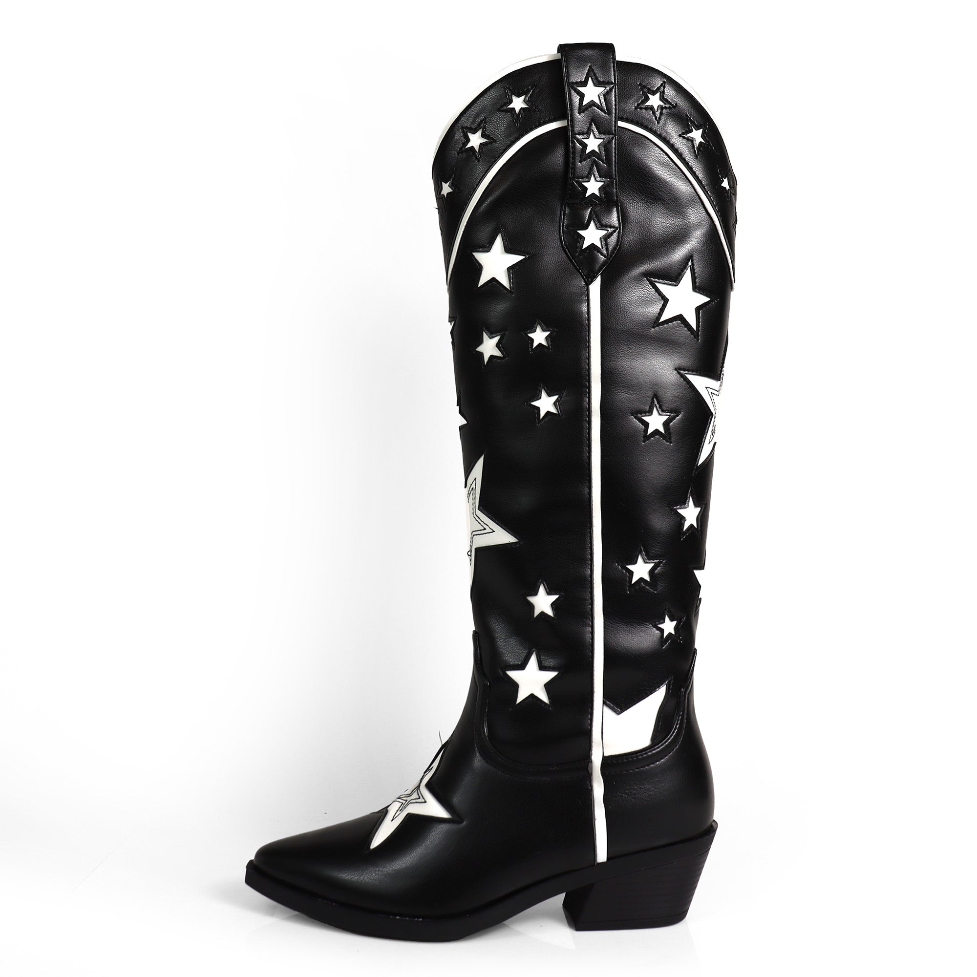 JINKO-1  COWBOY MID CALF WESTERN STAR EMBROIDERED BLACK