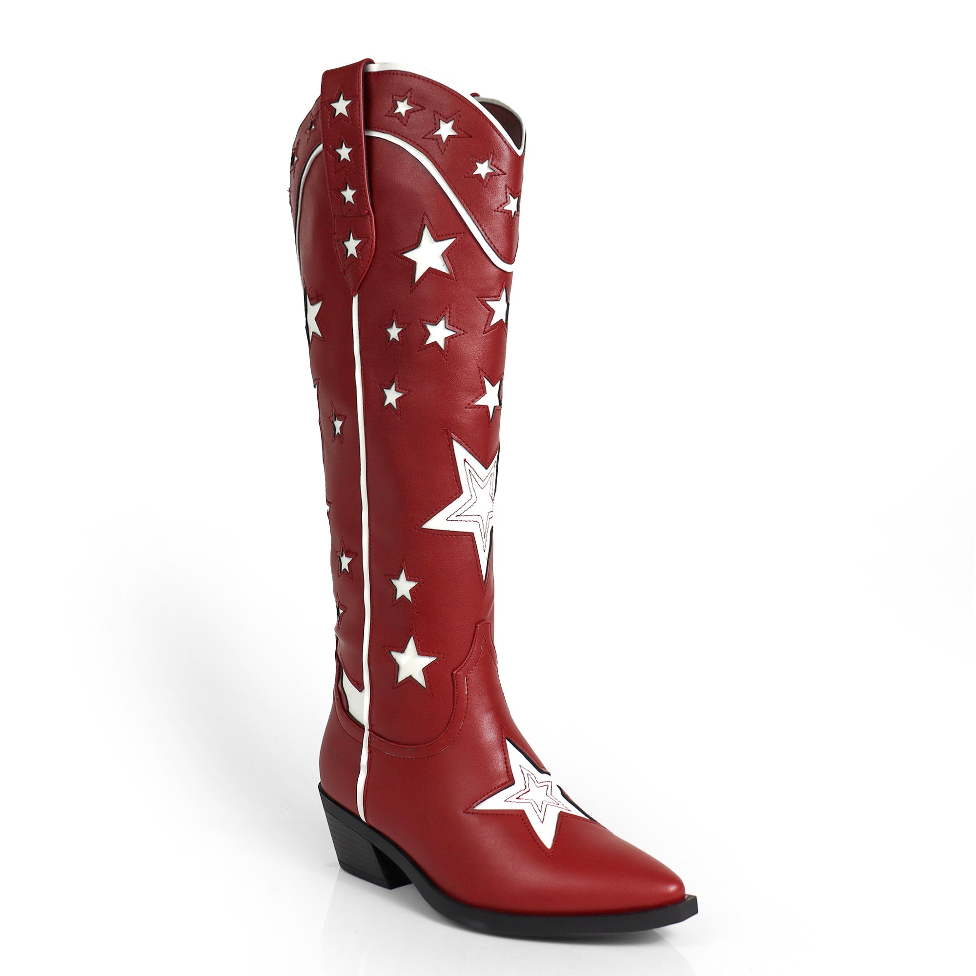 JINKO-1  COWBOY MID CALF WESTERN STAR EMBROIDERED BURGUNDY