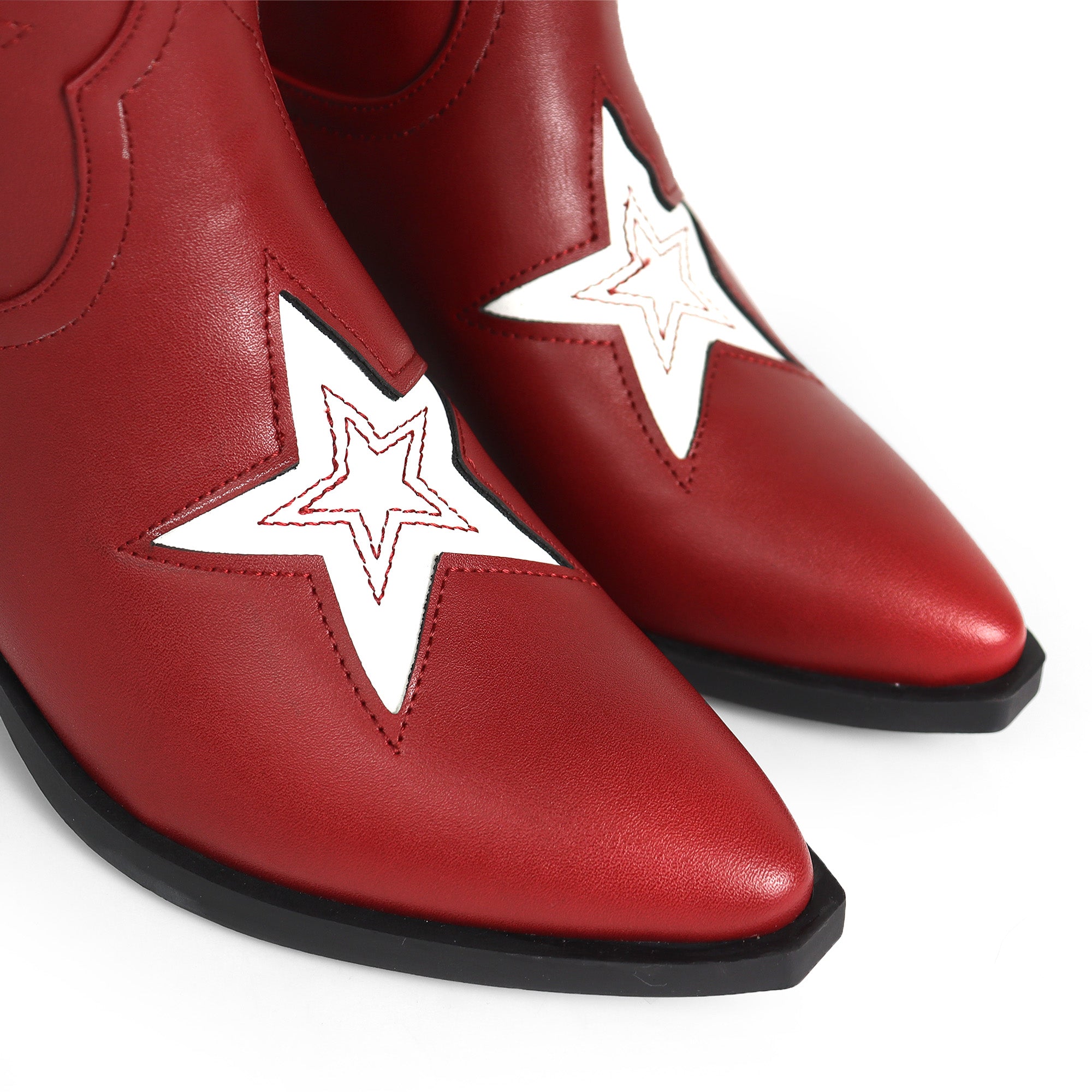 JINKO-1  COWBOY MID CALF WESTERN STAR EMBROIDERED BURGUNDY