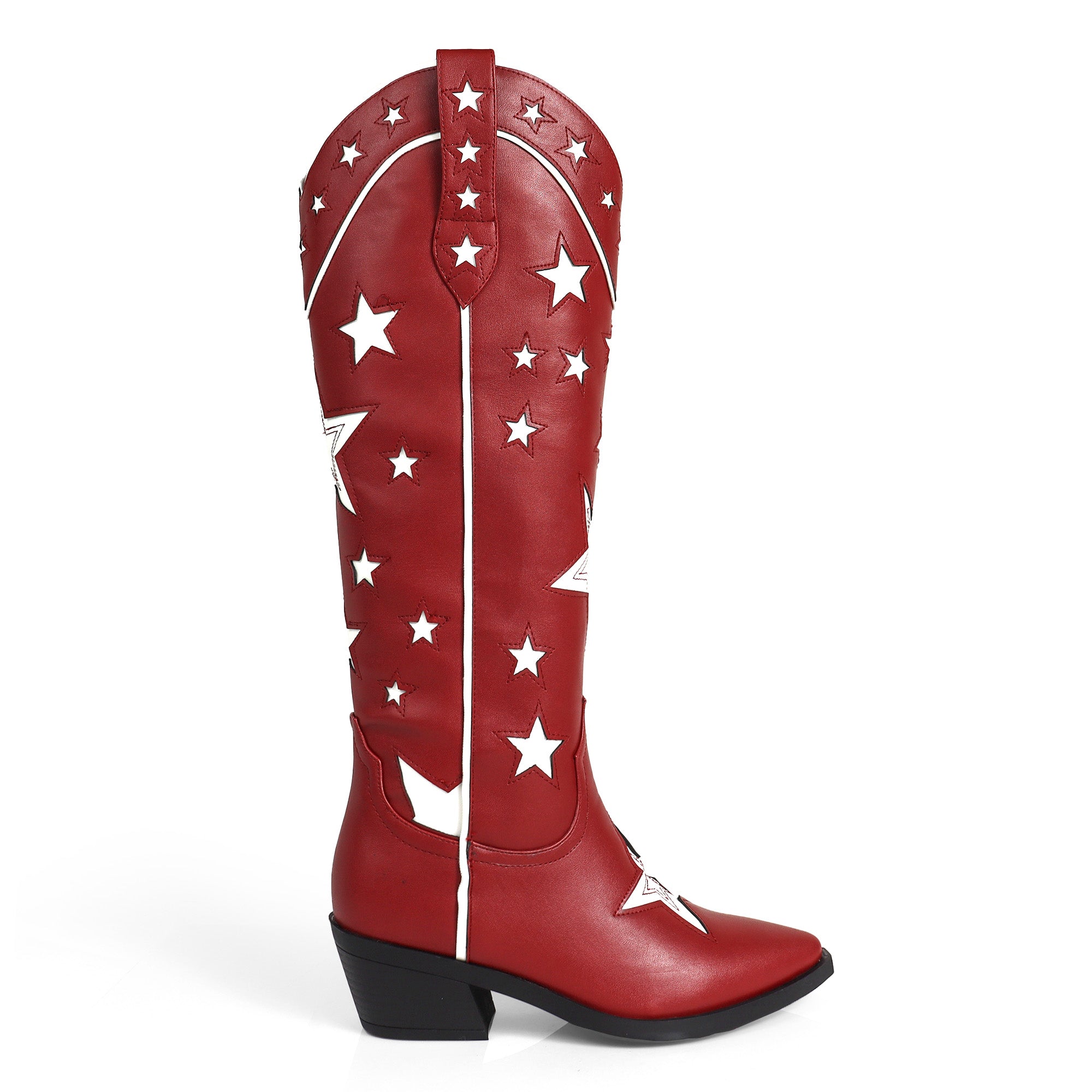 JINKO-1  COWBOY MID CALF WESTERN STAR EMBROIDERED BURGUNDY