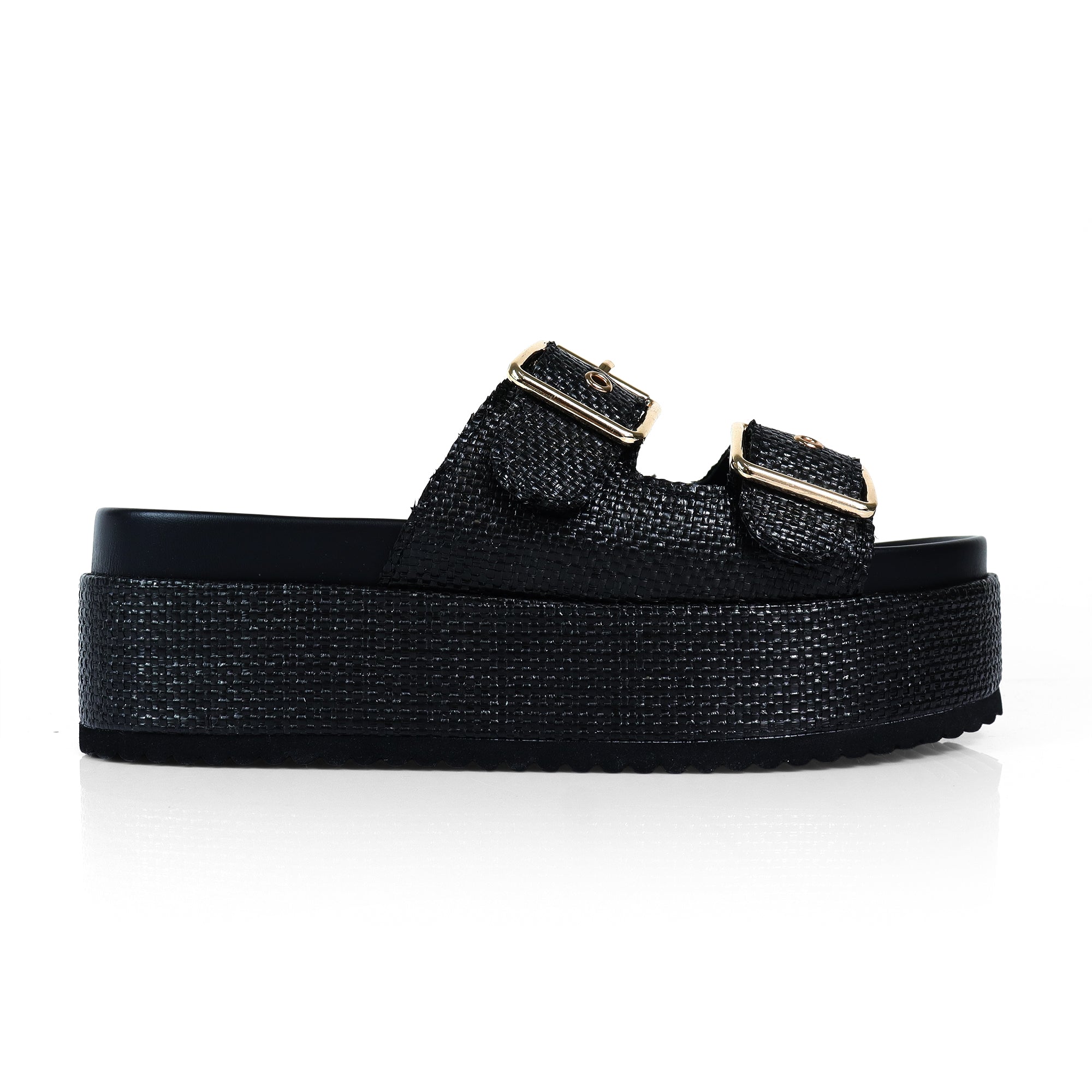 JOANNA-2 DUO BUCKLE THICK PLATFORM SANDAL BLACK