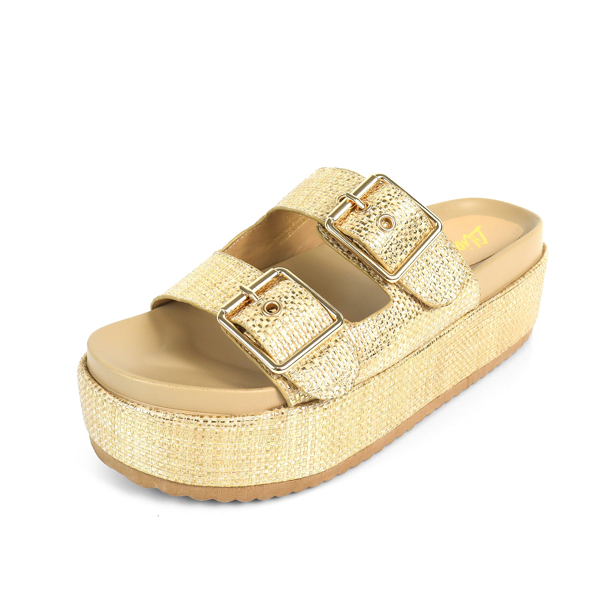 JOANNA-2 DUO BUCKLE THICK PLATFORM SANDAL GOLD