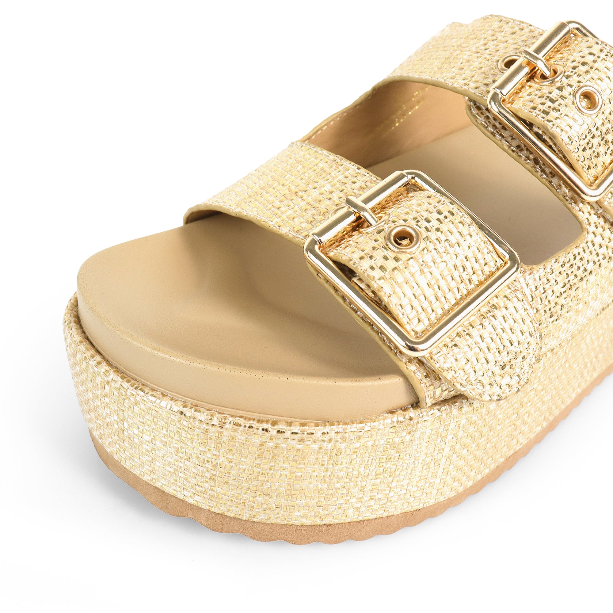 JOANNA-2 DUO BUCKLE THICK PLATFORM SANDAL GOLD
