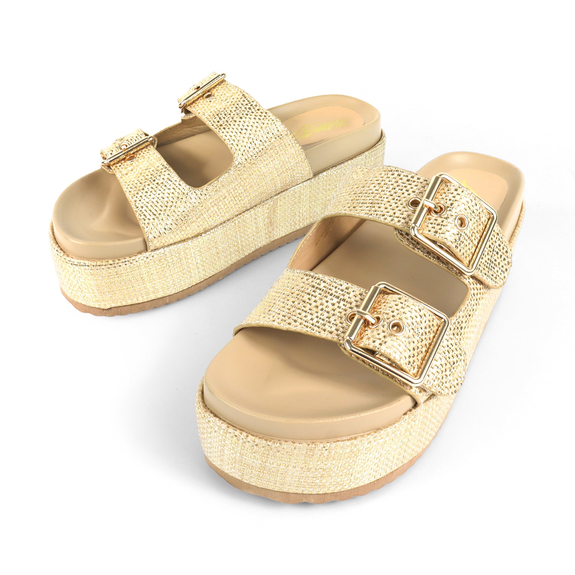 JOANNA-2 DUO BUCKLE THICK PLATFORM SANDAL GOLD