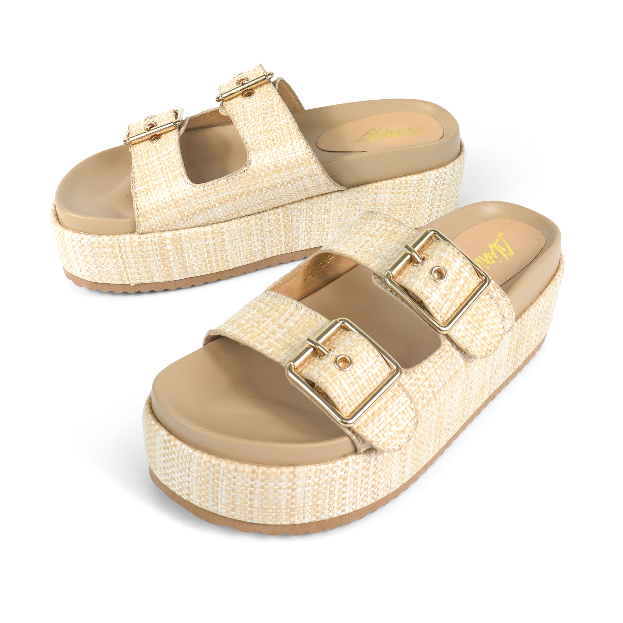JOANNA-2 DUO BUCKLE THICK PLATFORM SANDAL NATURAL