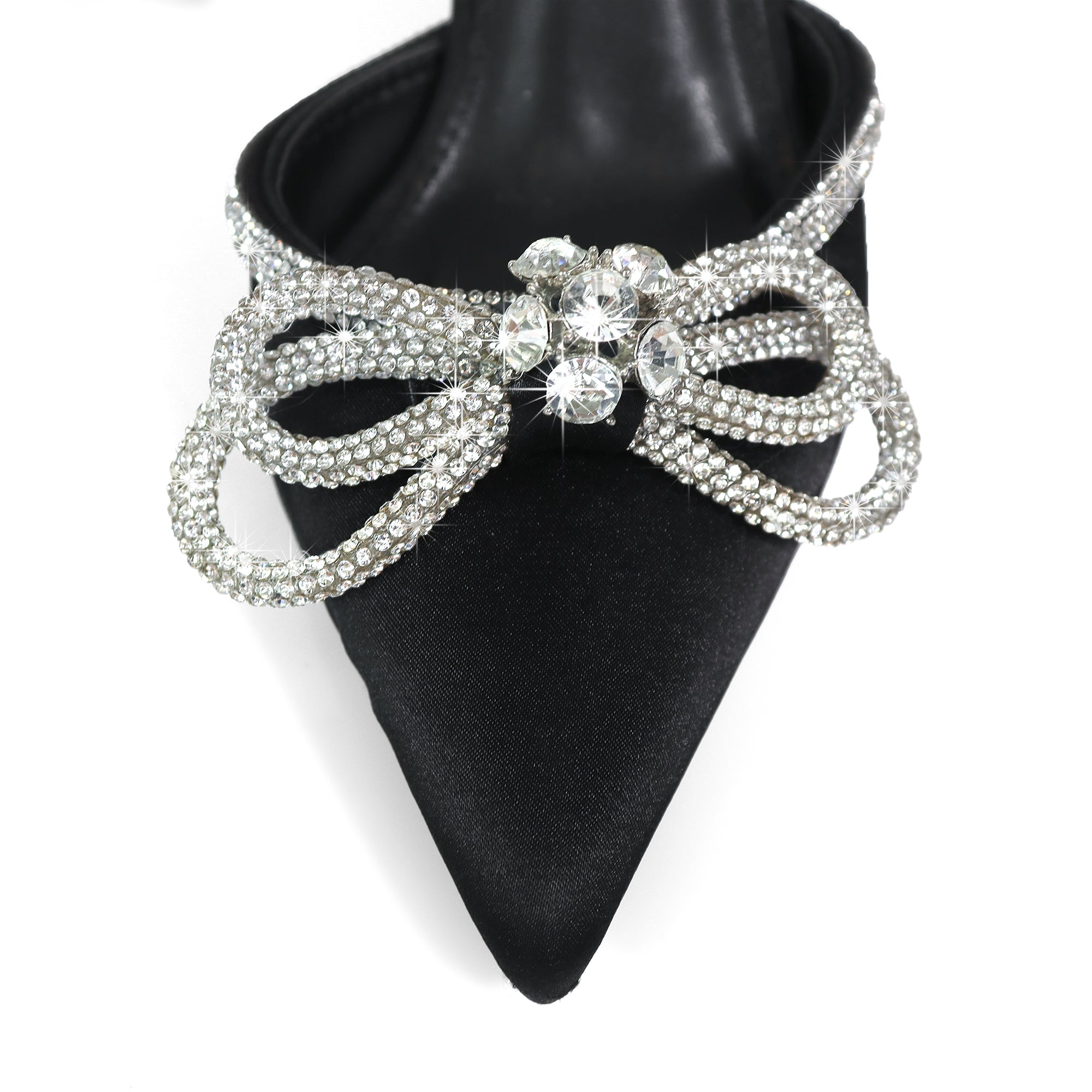 JOCELYN-26 CRYSTAL BOW SILK UPPER LACE UP PUMPS BLACK