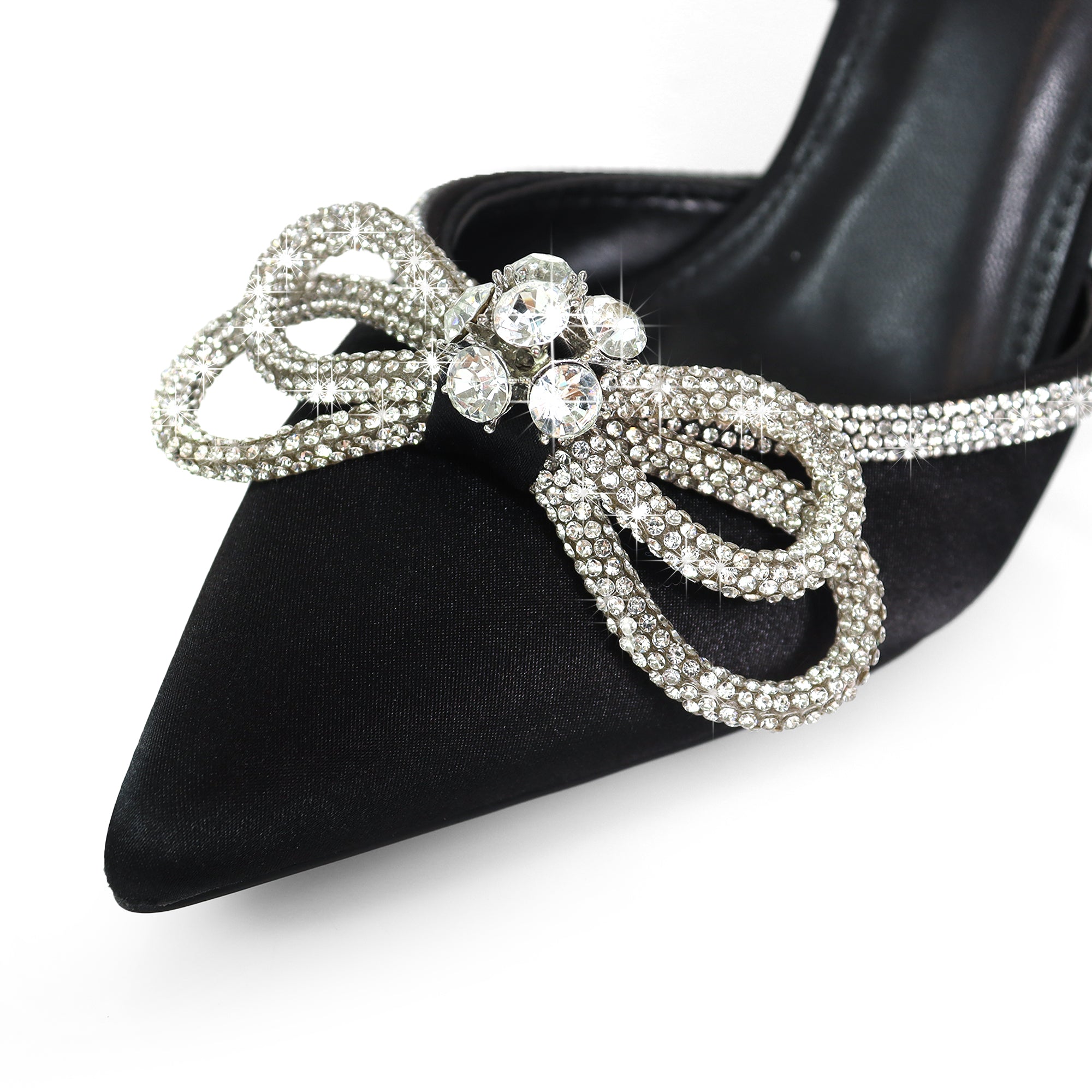 JOCELYN-26 CRYSTAL BOW SILK UPPER LACE UP PUMPS BLACK