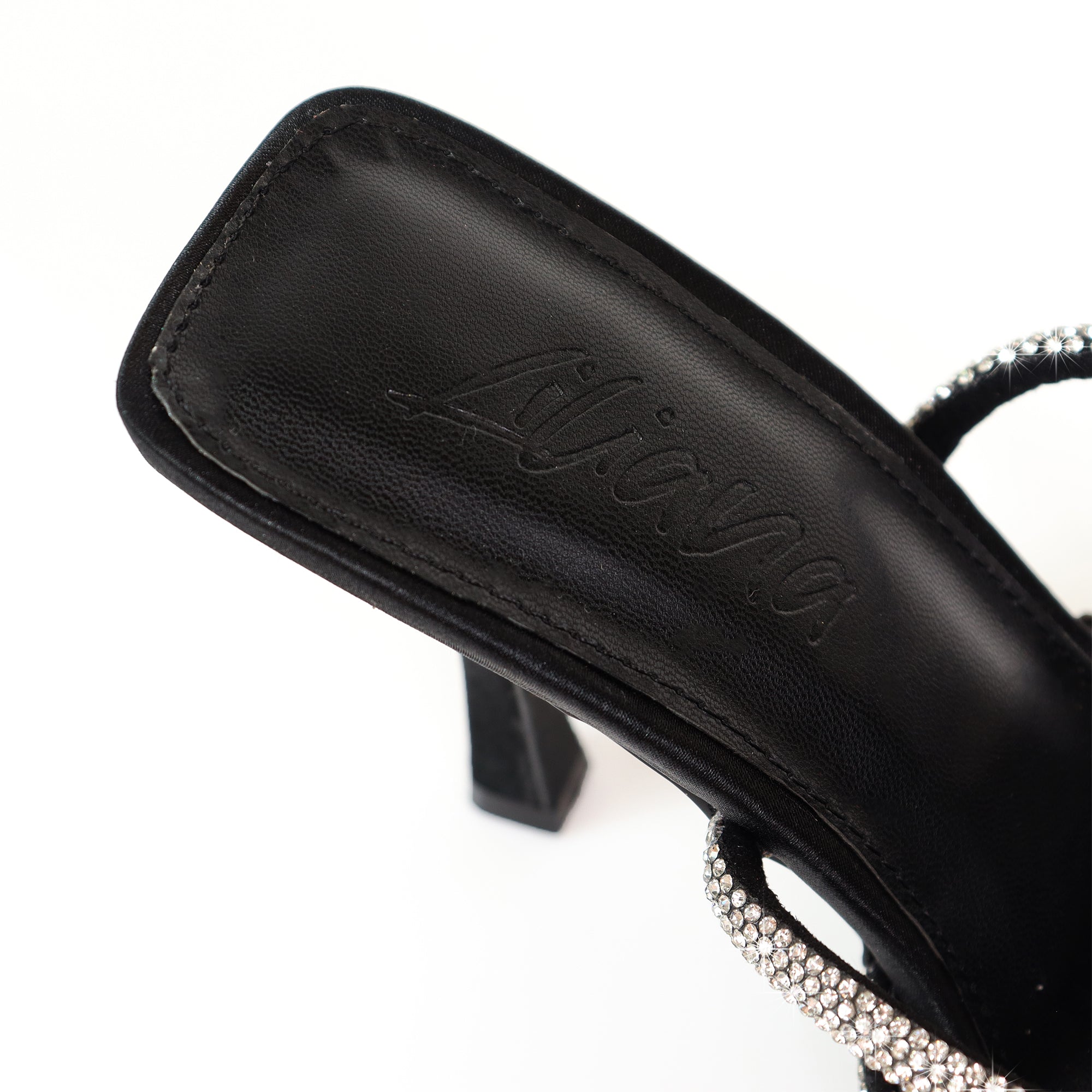 JOCELYN-26 CRYSTAL BOW SILK UPPER LACE UP PUMPS BLACK