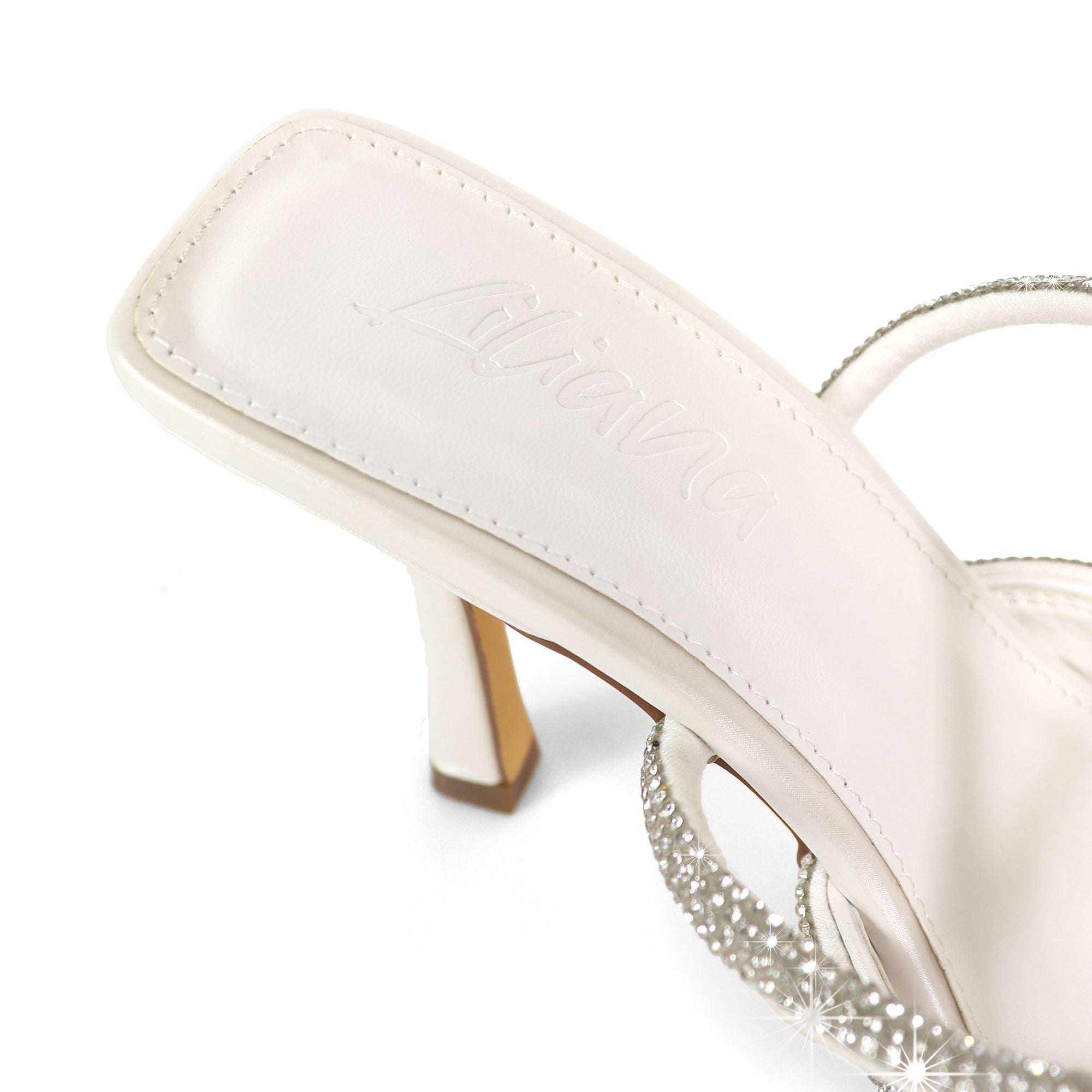 JOCELYN-26 CRYSTAL BOW SILK UPPER LACE UP PUMPS CLEAR IVORY